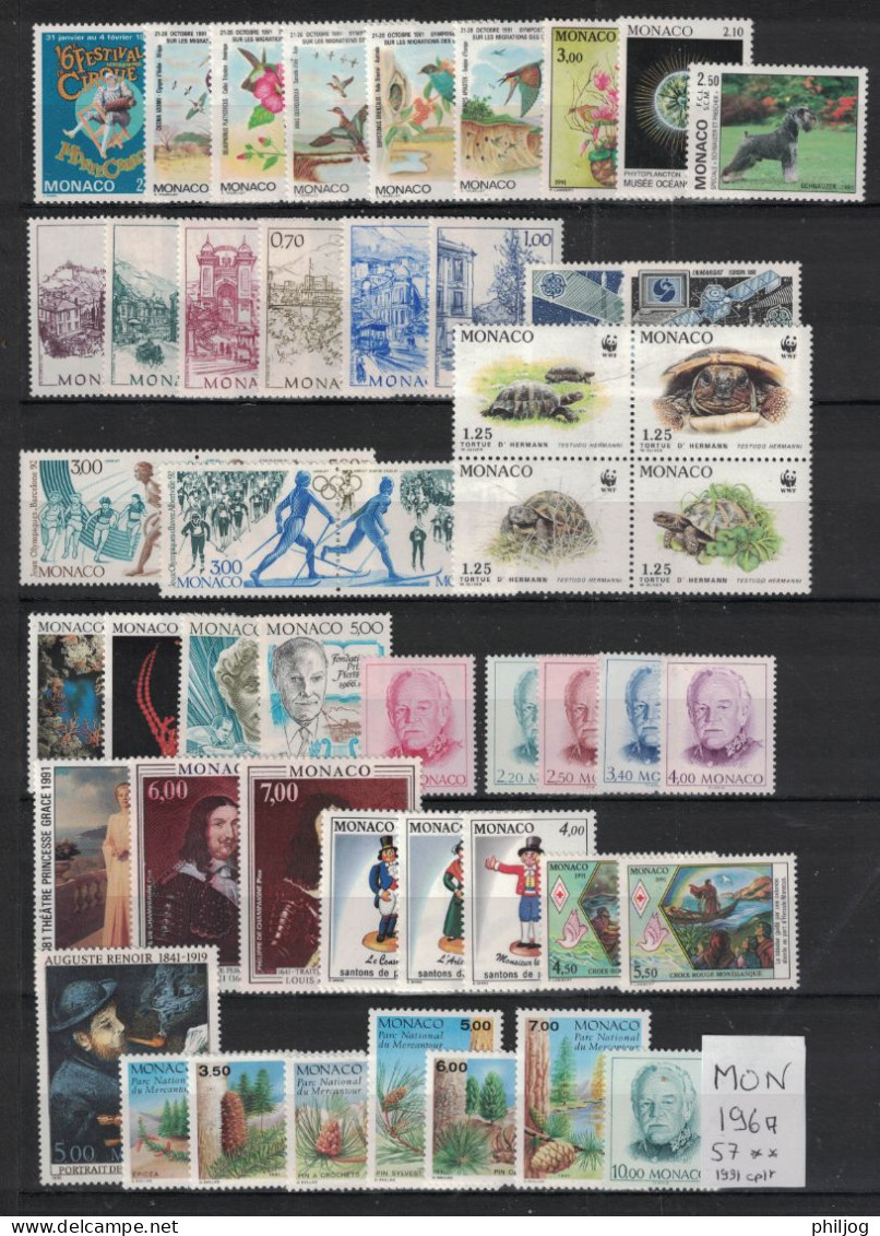 Monaco - Année 1991 Complète - Neuve SANS Charnière - 57 Timbres Du 1753 à 1809 - MNH Year 1991 - Volledige Jaargang