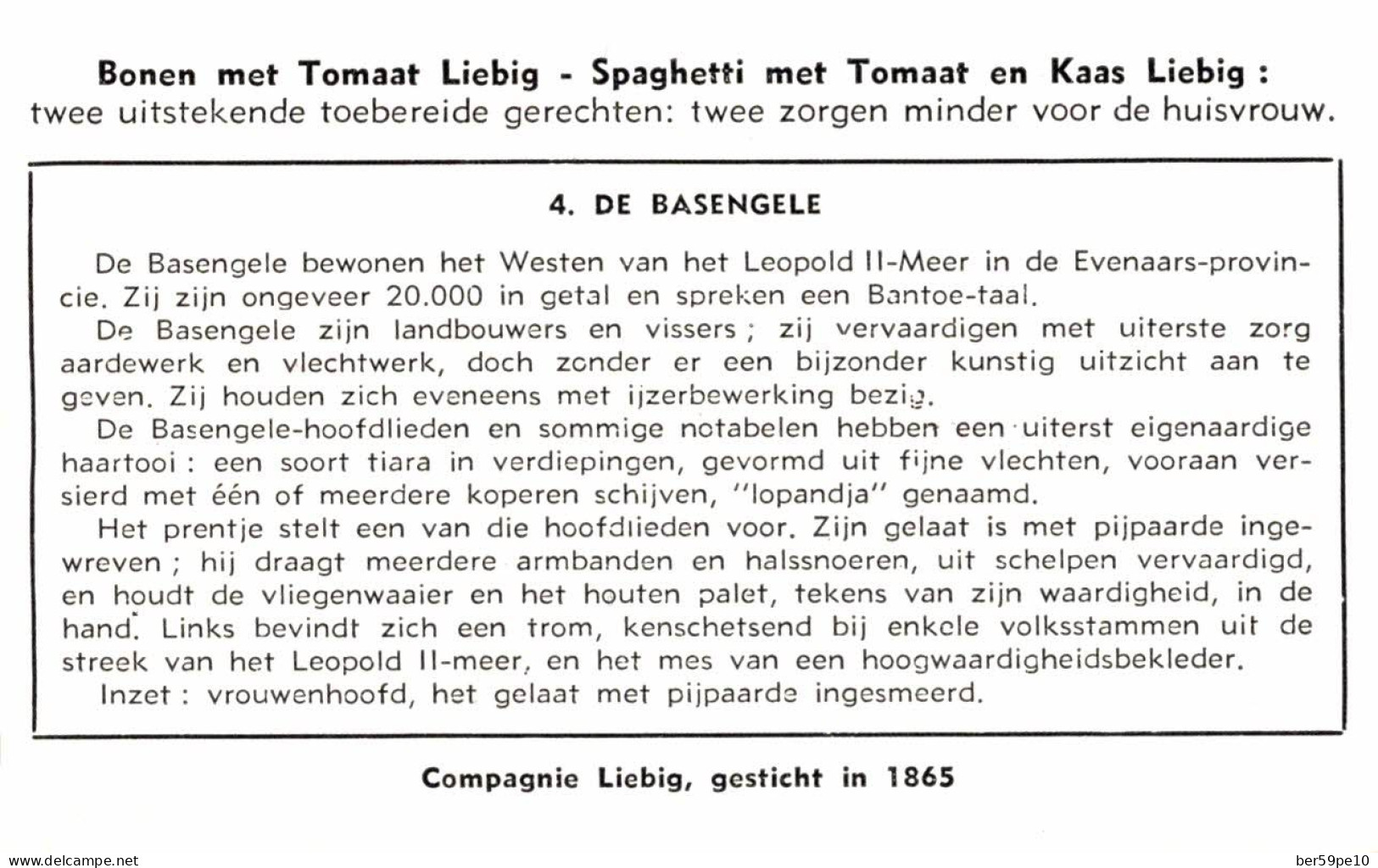 CHROMO COMPAGNIE LIEBIG VOLKSSTAMMEN VAN BELGISCH KONGO N°4 DE BASENGELE - Liebig