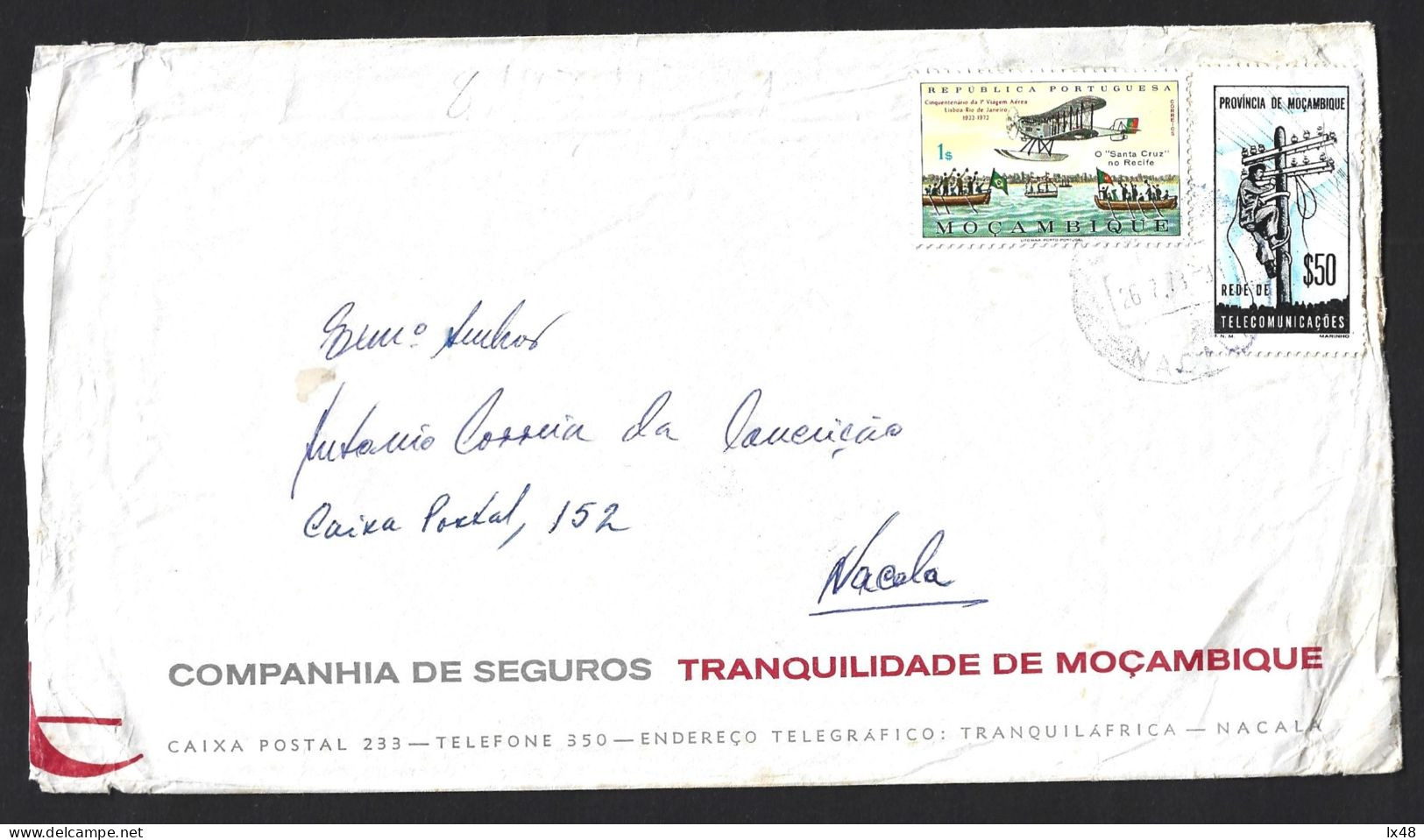 Carta De Nacala Circulada Em Moçambique 1973. Avião Santa Cruz, Recife, Brasil. Telecomunicações. Postes De Cabos. - Mozambique