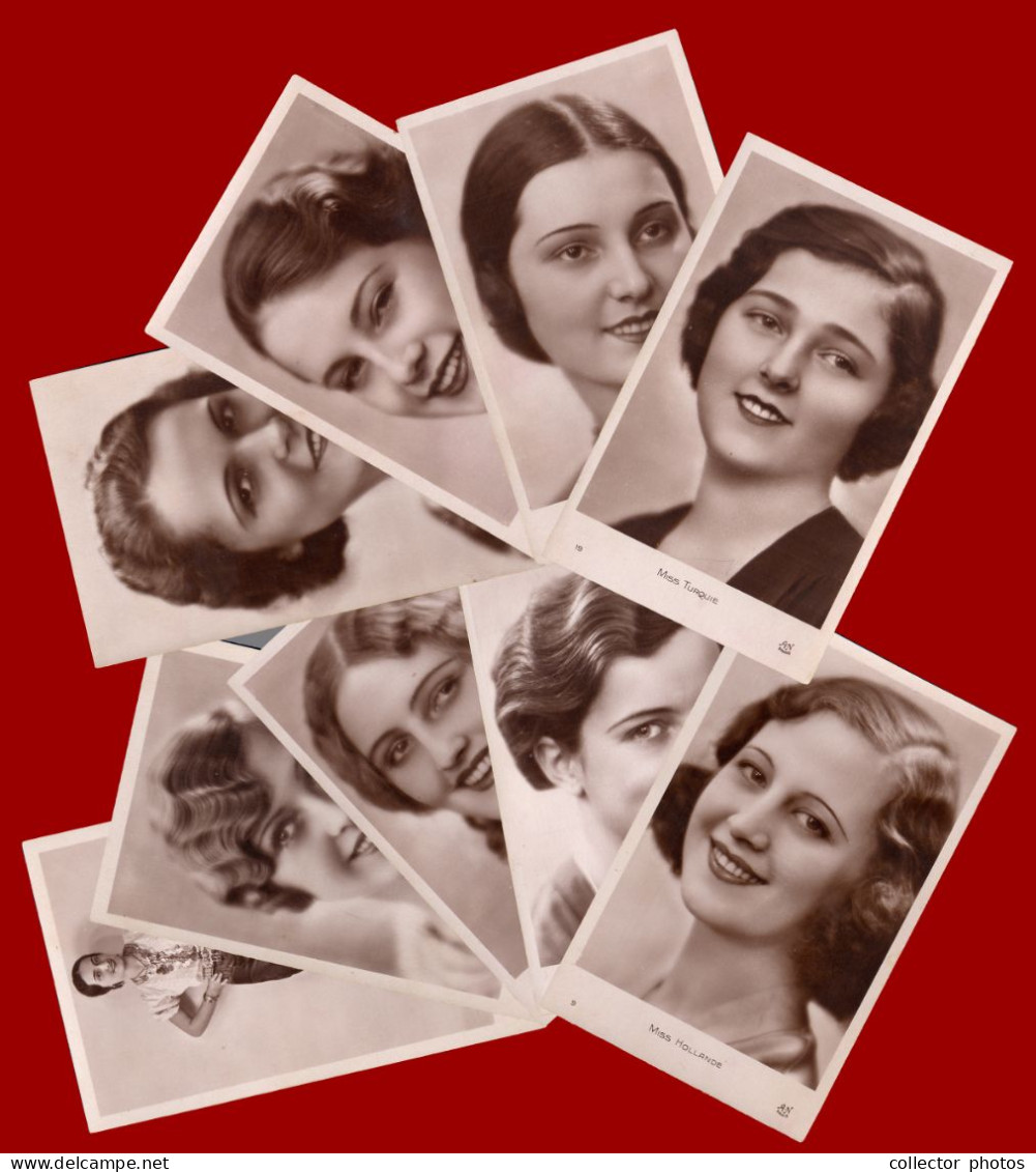 European Beauty Pageants before World War II. Lot of 9 original postcards "Miss". ("AN" edition - Raris) [de123]