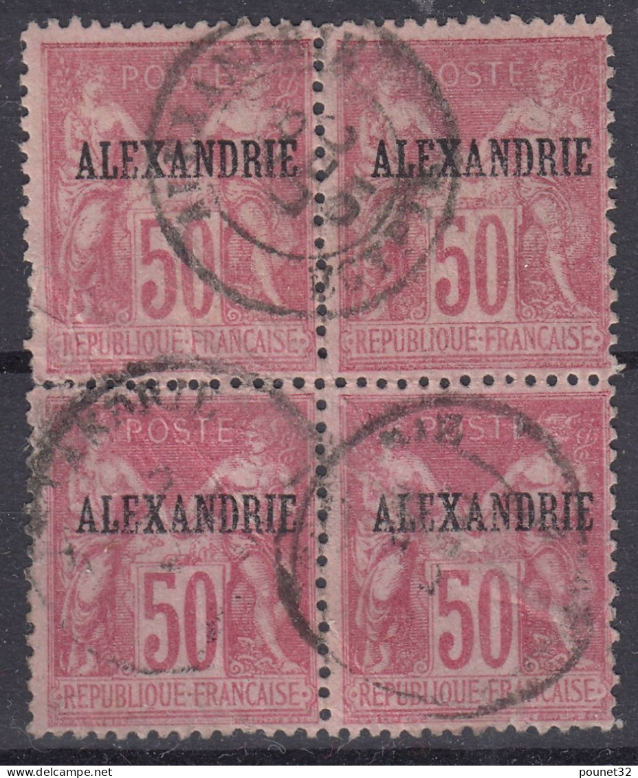 TIMBRE ALEXANDRIE SAGE 50c ROSE TYPE I BLOC DE 4 N° 14 OBLITERE - COTE 136 € - A VOIR - Oblitérés