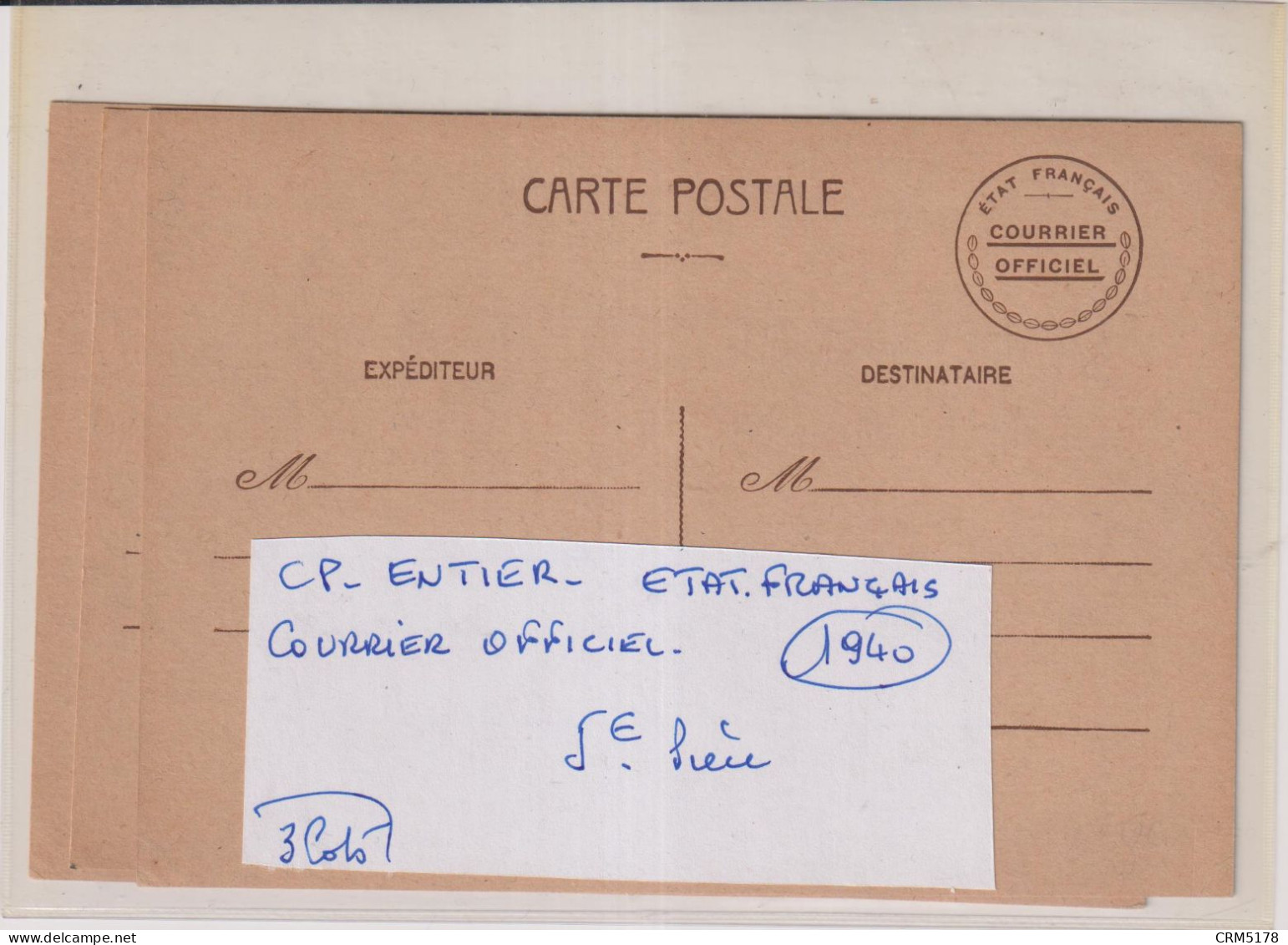 TP ENTIER S/ CARTE-POSTALE ETAT FRANCAIS-COURRIER OFFICIEL 1940 - 1921-1960: Periodo Moderno