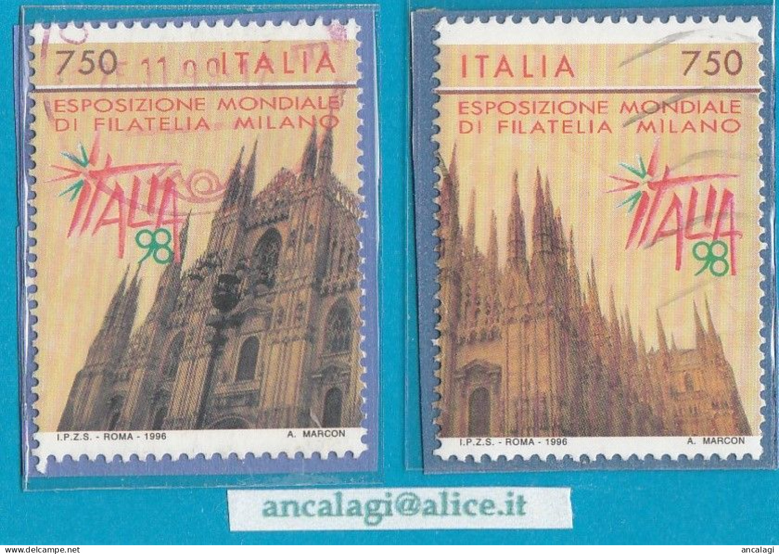 USATI ITALIA 1996 - Ref.0737 "FILATELIA ITALIA 98" Serie Di 2 Val. Staccati: Dx E Sn - - 1991-00: Oblitérés