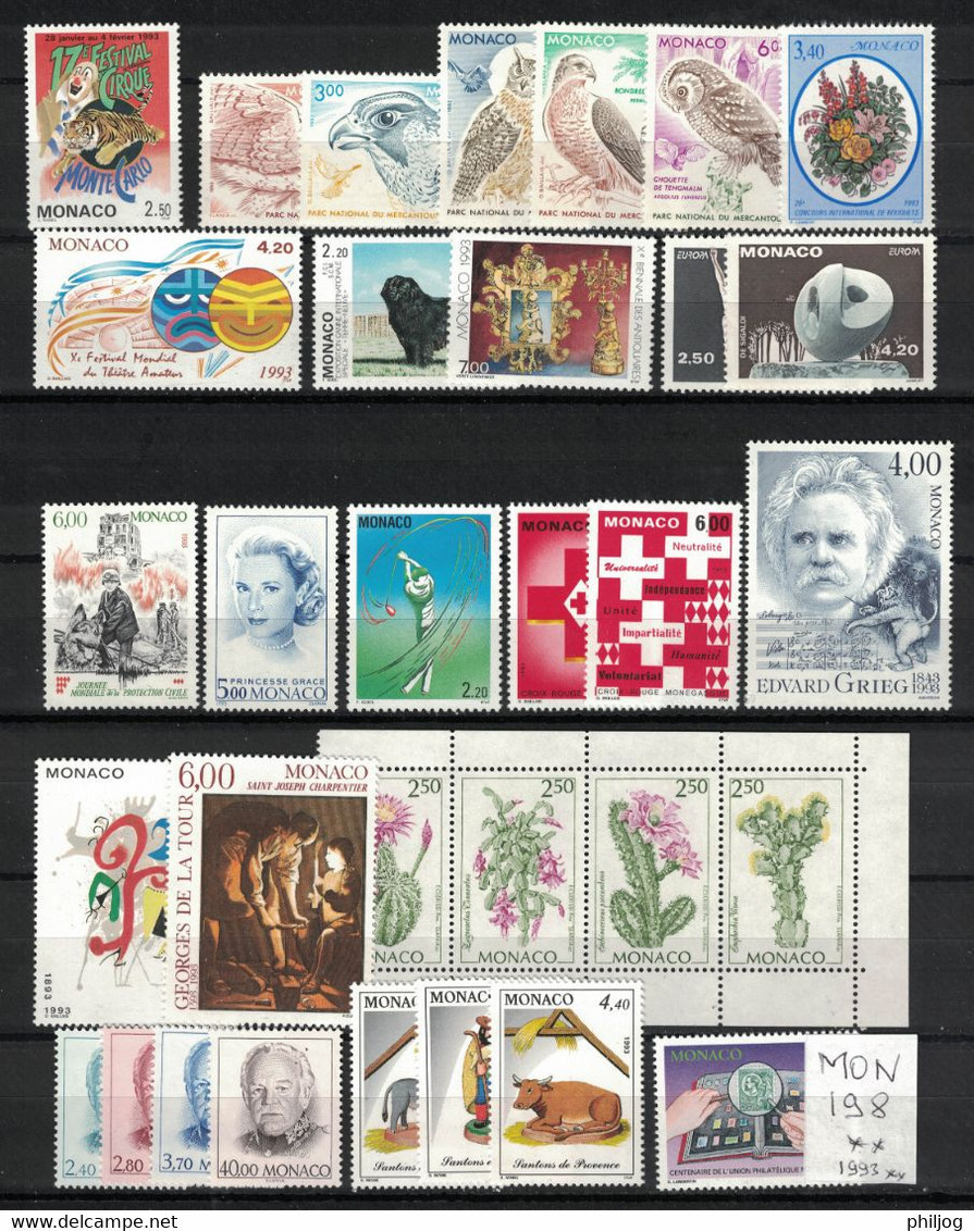 Monaco - Année 1993 Complète - Neuve SANS Charnière - 59 Timbres Du 1854 à 1914 + 1 BF + Carnet - Complete MNH Year 1993 - Annate Complete