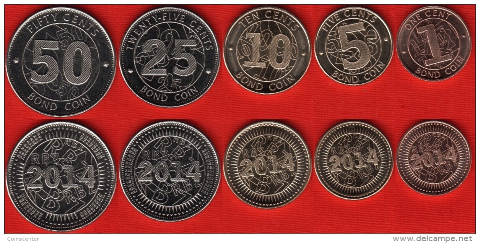 Zimbabwe Set Of 5 Coins: 1 - 50 Cents 2014 "Bond Coins" UNC - Simbabwe