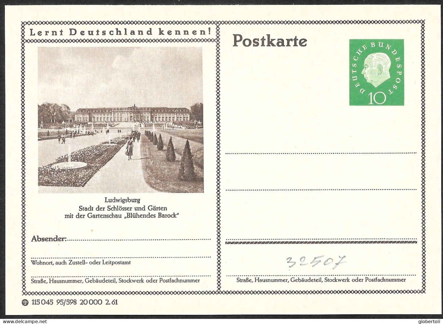 Germania/Germany/Allemagne: Intero, Stationery, Entier, Giardini Di Ludwigsburg, Ludwigsburg Gardens, Jardins De Ludwigs - Sonstige & Ohne Zuordnung