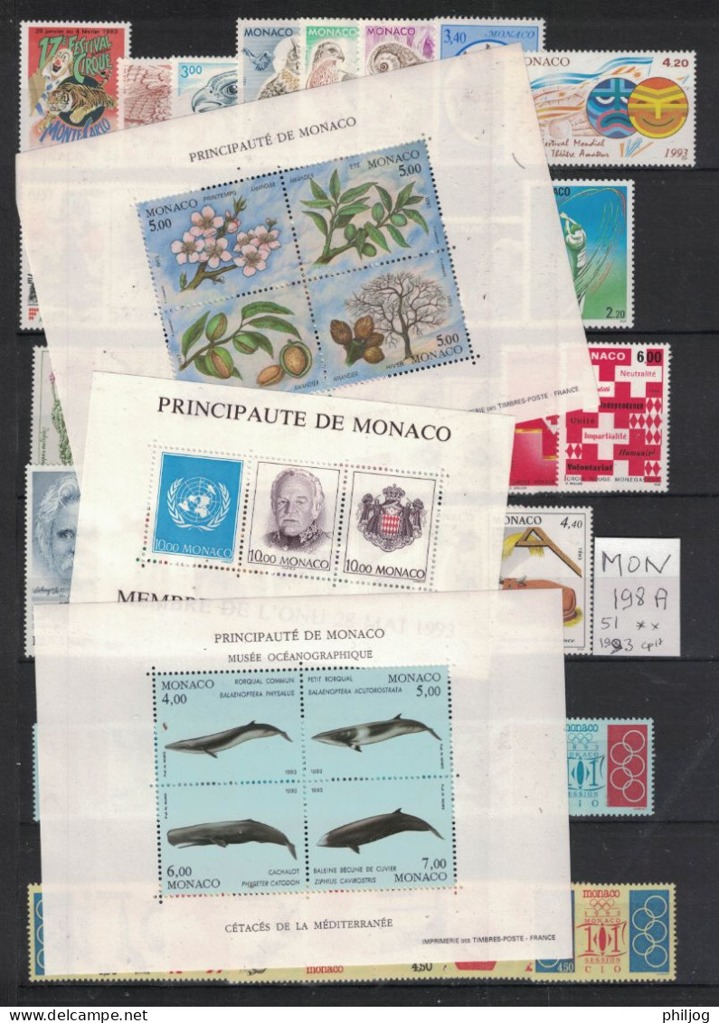 Monaco - Année 1993 Complète - Neuve SANS Charnière - 59 Timbres Du 1854 à 1914 - Complete MNH Year 1993 - Annate Complete