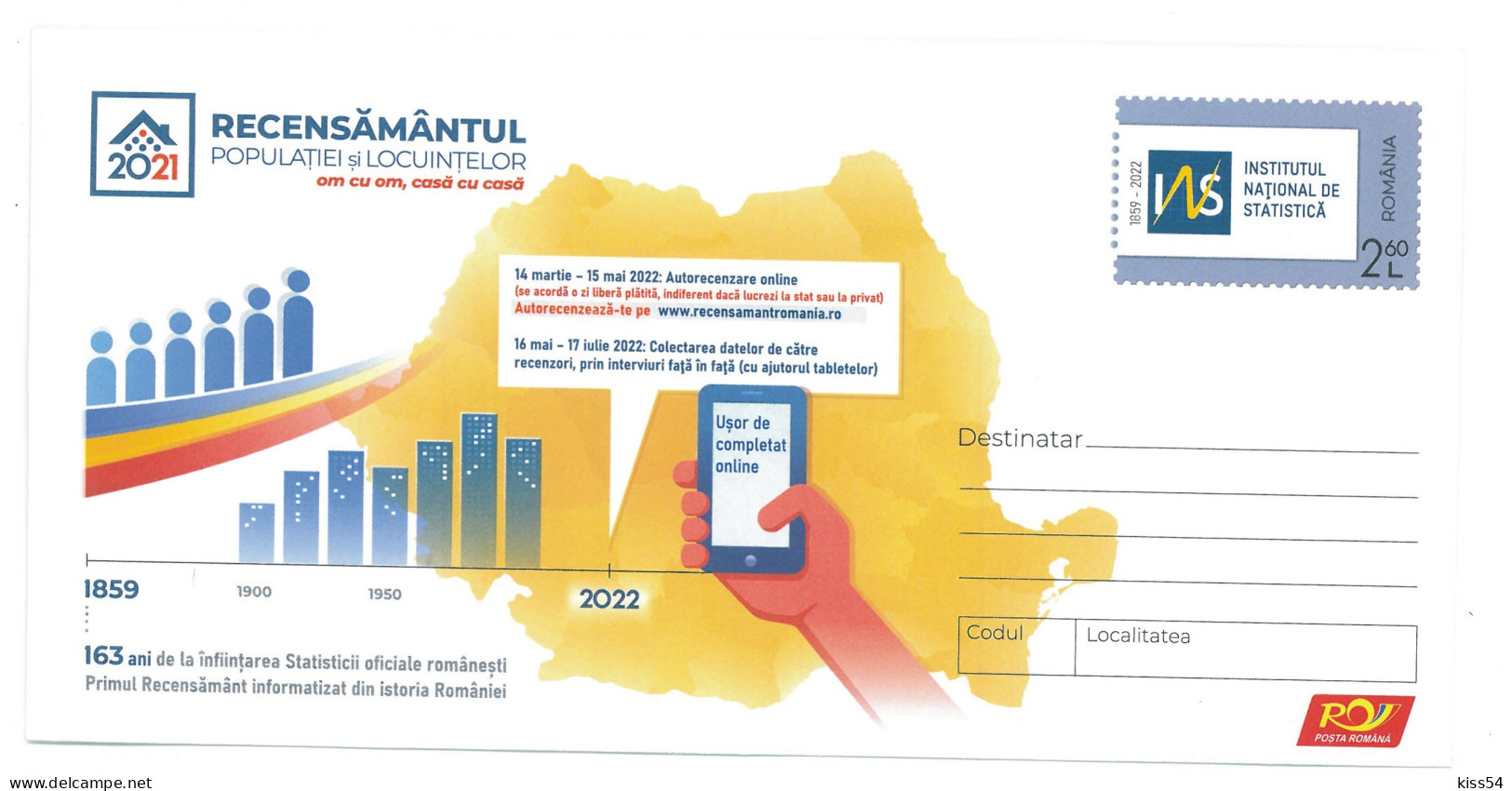 IP 2022 - 9 Population Census, Romania - Stationery - Unused - 2022 - Interi Postali