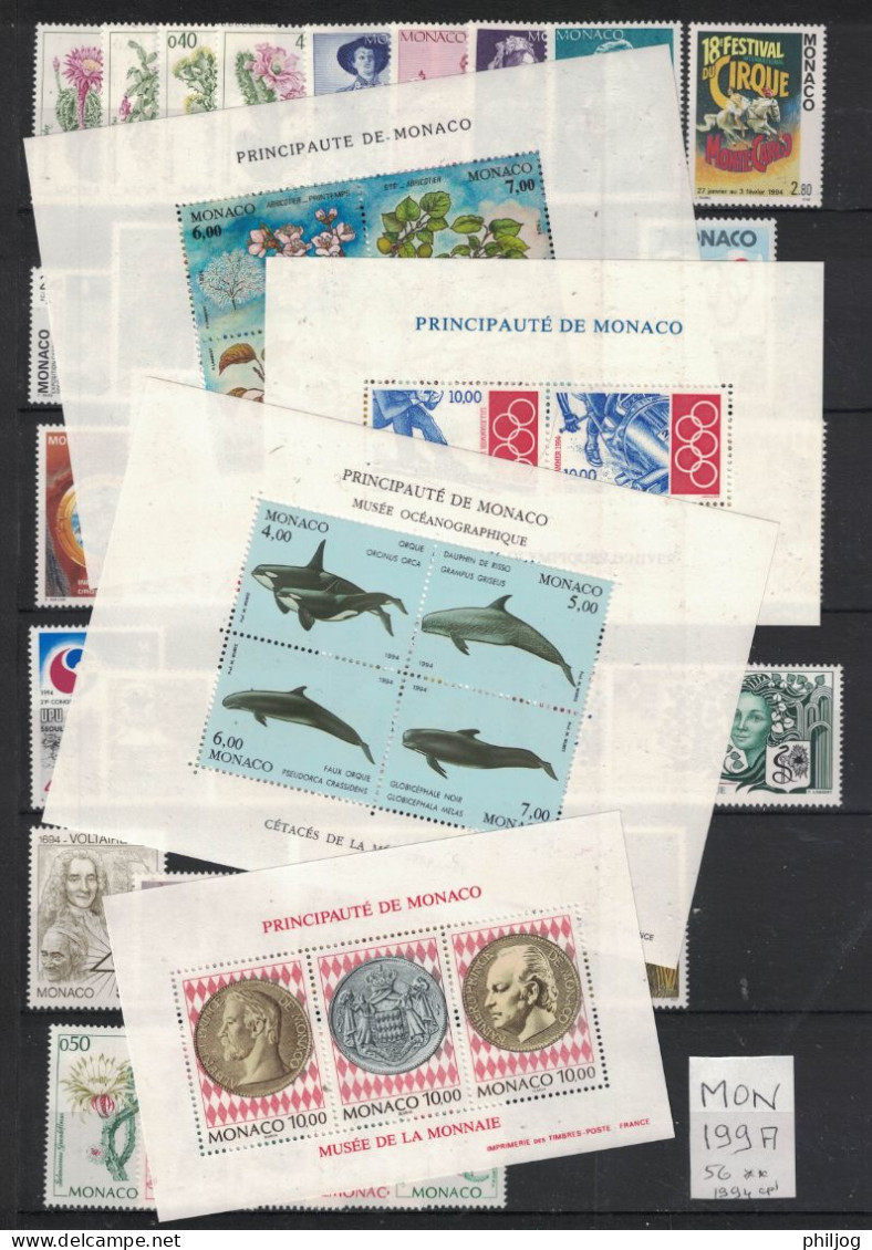 Monaco - Année 1994 Complète - Neuve SANS Charnière - 56 Timbres Du 1915 à 1970 - Complete MNH Year 1994 - Full Years