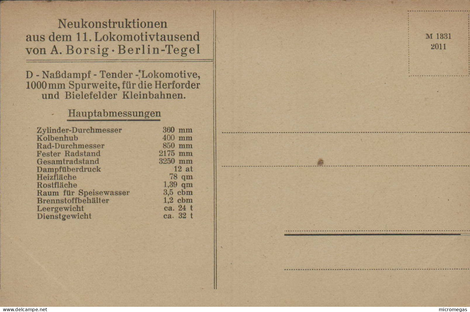 Neukonstruktionen Aus Dem 11. Lokomotivtausend Von A. Borsig-Berlin-Tegel - D Tenderlokomotive Für 1000 Mm Spurweite - Treni