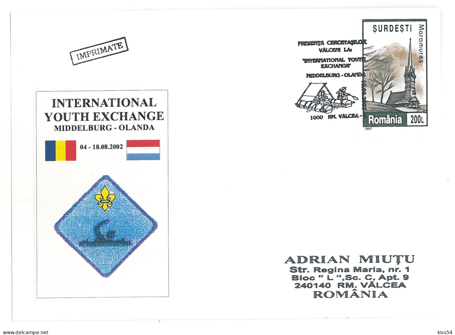 SC 48 - 1320 ROMANIA, Scout - Cover - Used - 2002 - Storia Postale