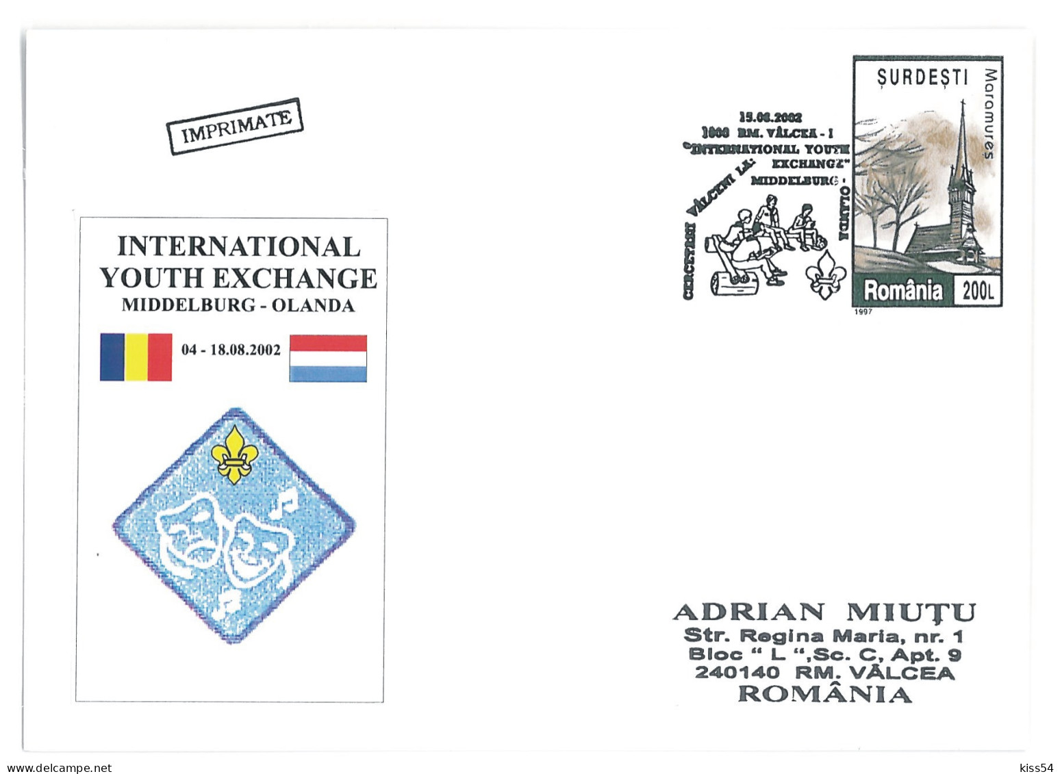 SC 48 - 1329 ROMANIA, Scout - Cover - Used - 2002 - Briefe U. Dokumente