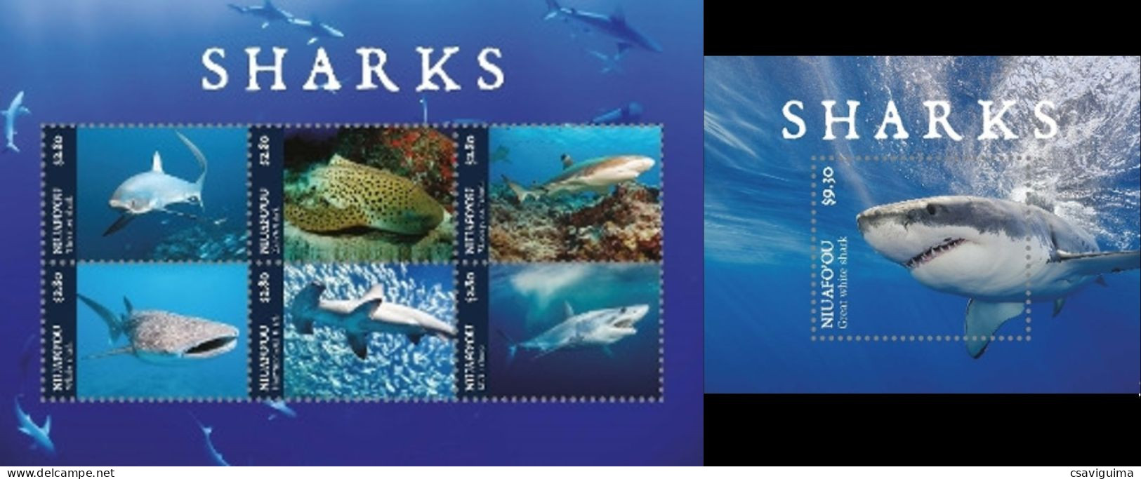 Niuafo'ou - 2019 - Fishes: Sharks - Yv 462/67 + Bl 81 - Vissen