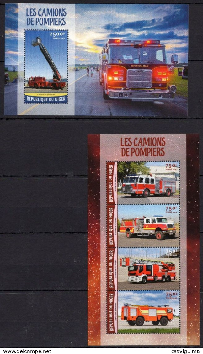 Niger - 2016 - Fire Trucks - Yv 3411/14 + Bf 566 - Camiones