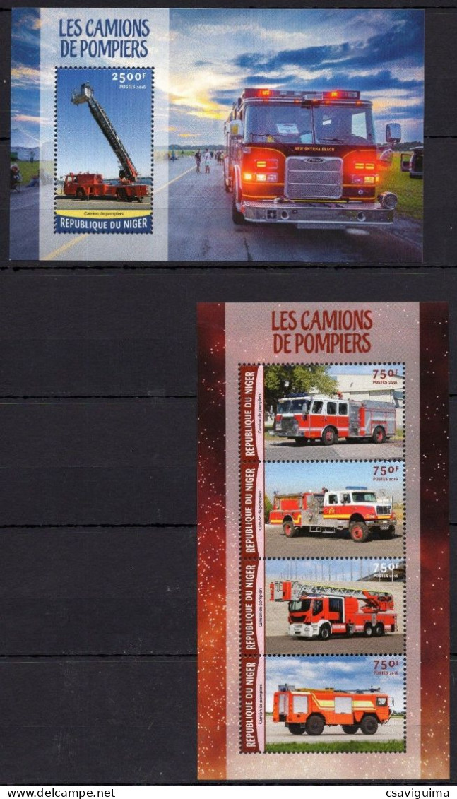 Niger - 2016 - Fire Trucks - Yv 3411/14 + Bf 566 - Camions