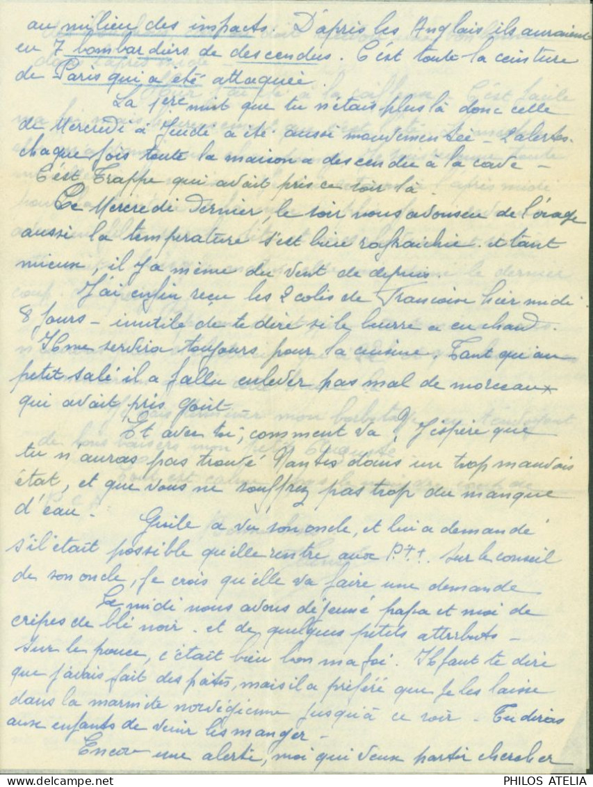 Guerre 40 Envoi Cie Marins Pompiers Nantes CAD Paris Gare Montparnasse 4 VI 1944 Texte Alerte Aérienne Combats - Guerra Del 1939-45