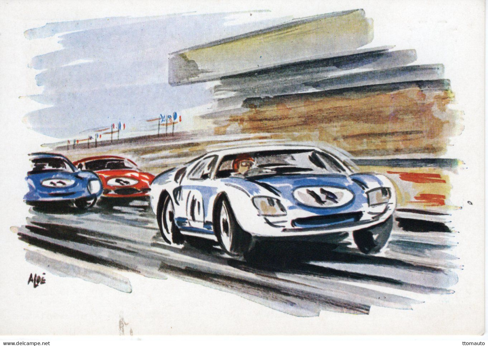 Les 24 Heures Du Mans  - 'En Pleine Vitesse Devant Les Tribunes' - Art Card By Aldé  -  Art Carte Postale - Le Mans