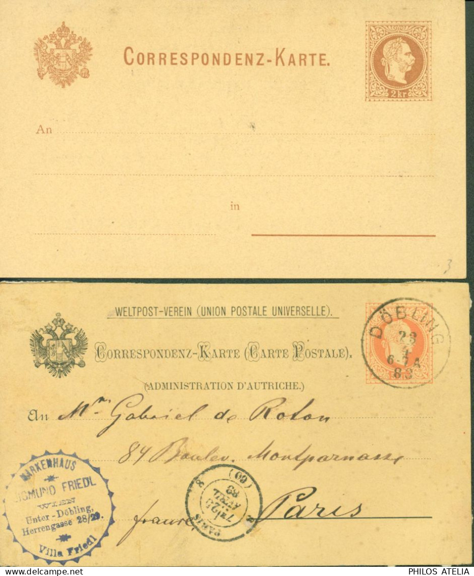 Autriche 2 Entiers Repiquage Sigmund Friedl Wien CAD Döbling 1883 - Postcards