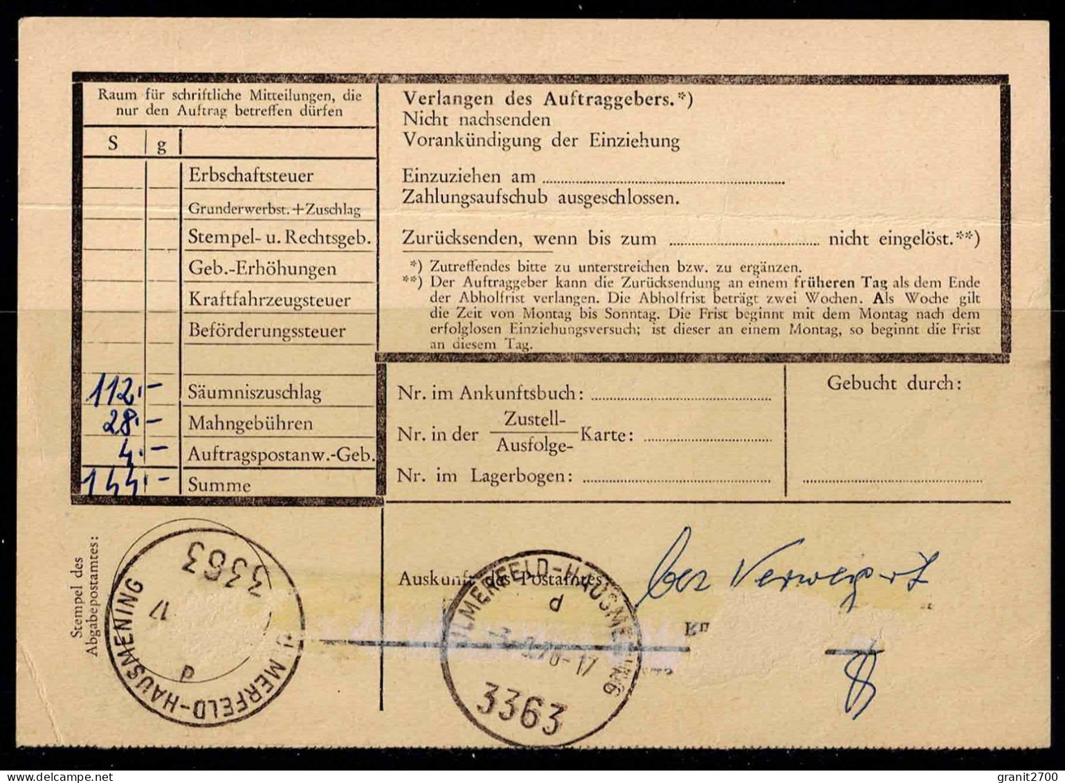 GS Postauftrag  Mit Eingedruckter 3.50  Marke Aus 1976 - Other & Unclassified