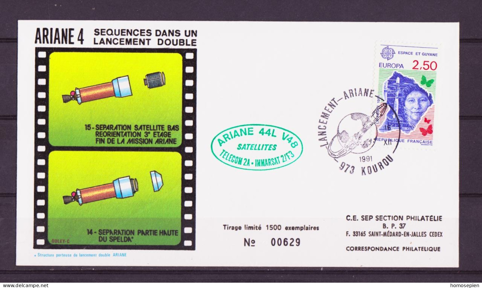 Espace 1991 12 17 - SEP - Ariane V48 - Enveloppe - Europe