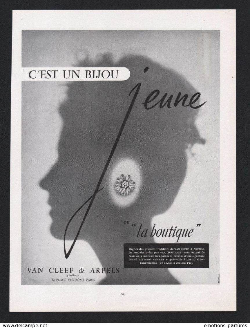 Pub Papier 1954  Bijoux VAN CLEEF ARPELS Visage Femme Pin Up  Dos Dunlopillo Dessin Savignac - Publicités