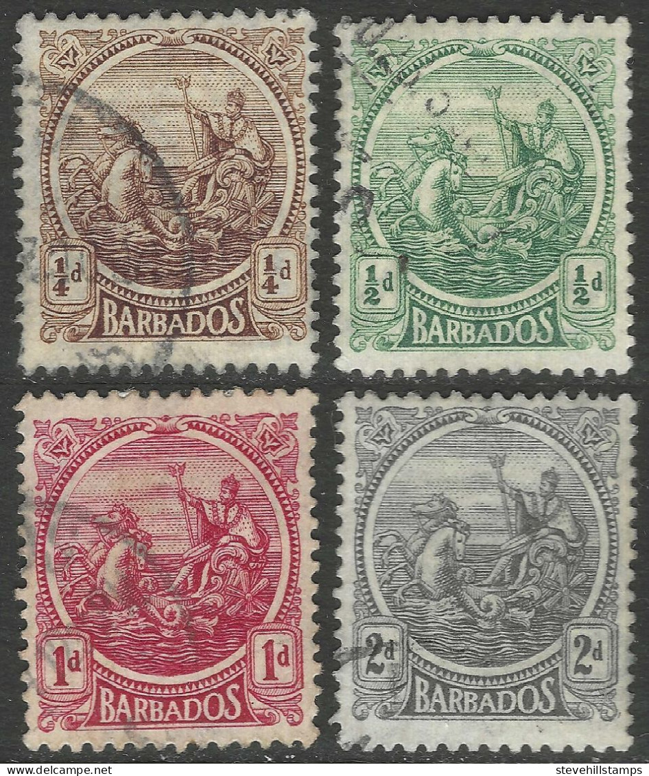 Barbados. 1921-24 Seal Of Colony. 4 Used Values To 2d. SG 219etc. M4077 - Barbades (...-1966)