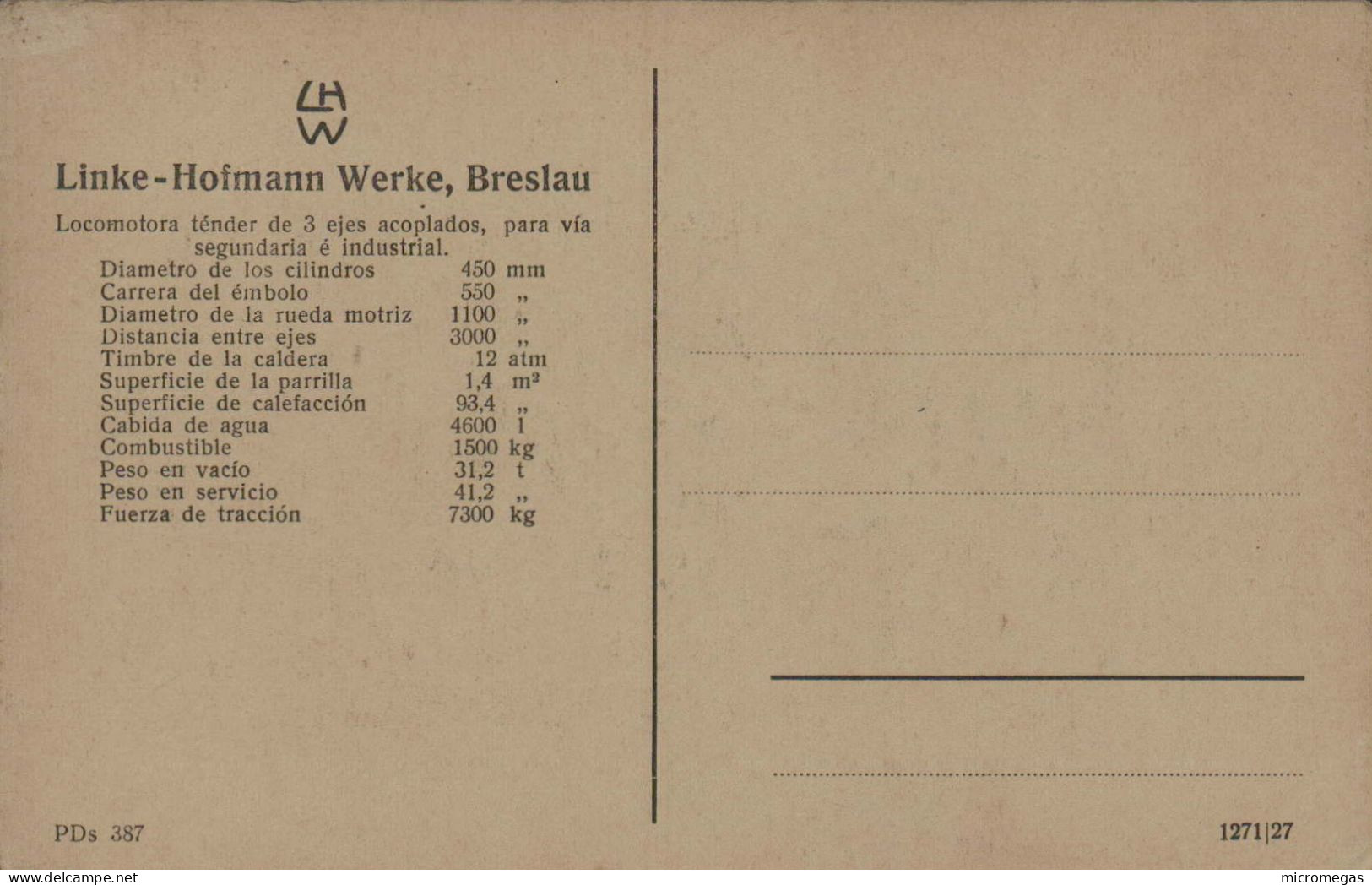 Linke-Hofmann Werke, Breslau - Locomotora Tender Para Via Segundaria é Industrial - Trenes