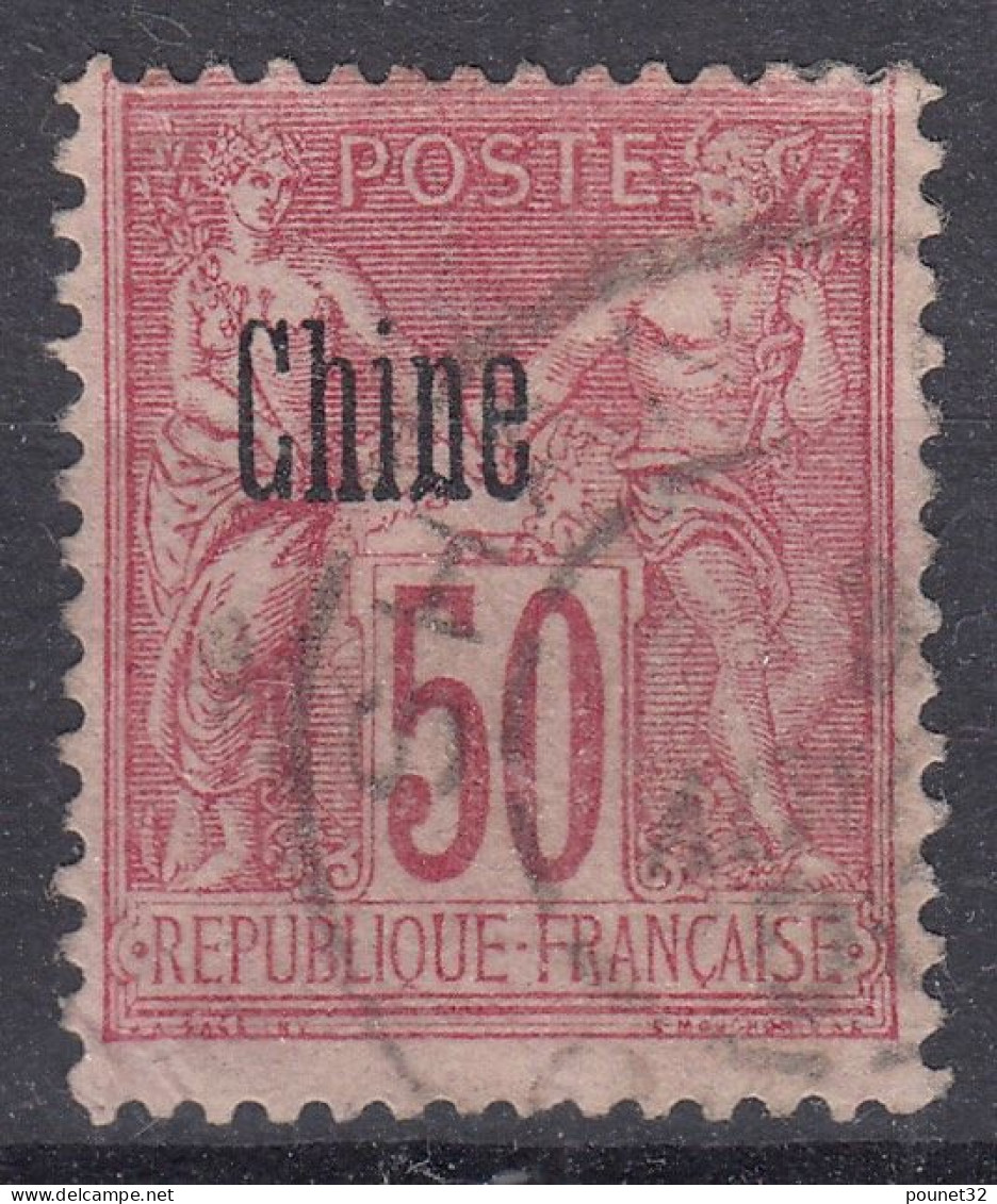 TIMBRE CHINE TYPE SAGE 50c ROSE TYPE II SURCHARGE N° 12 OBLITERATION LEGERE - Oblitérés