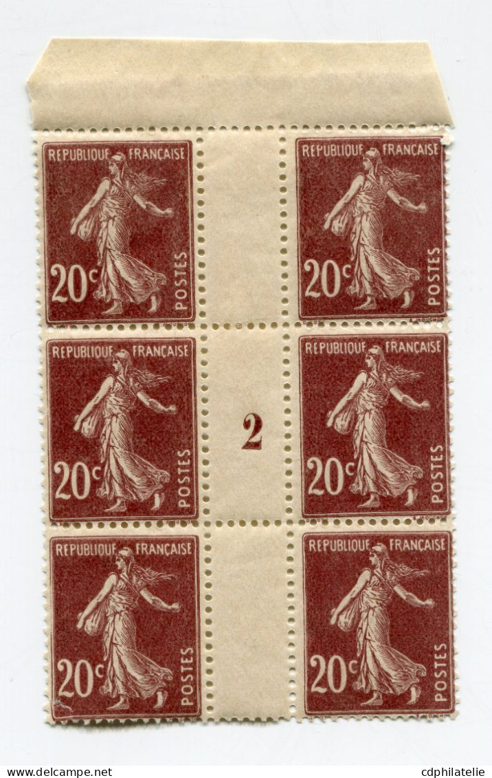 FRANCE N°139 ** TYPE SEMEUSE FOND PLEIN EN BLOC DE 6 AVEC MILLESIME 2 ( 1912 ) - Millésimes