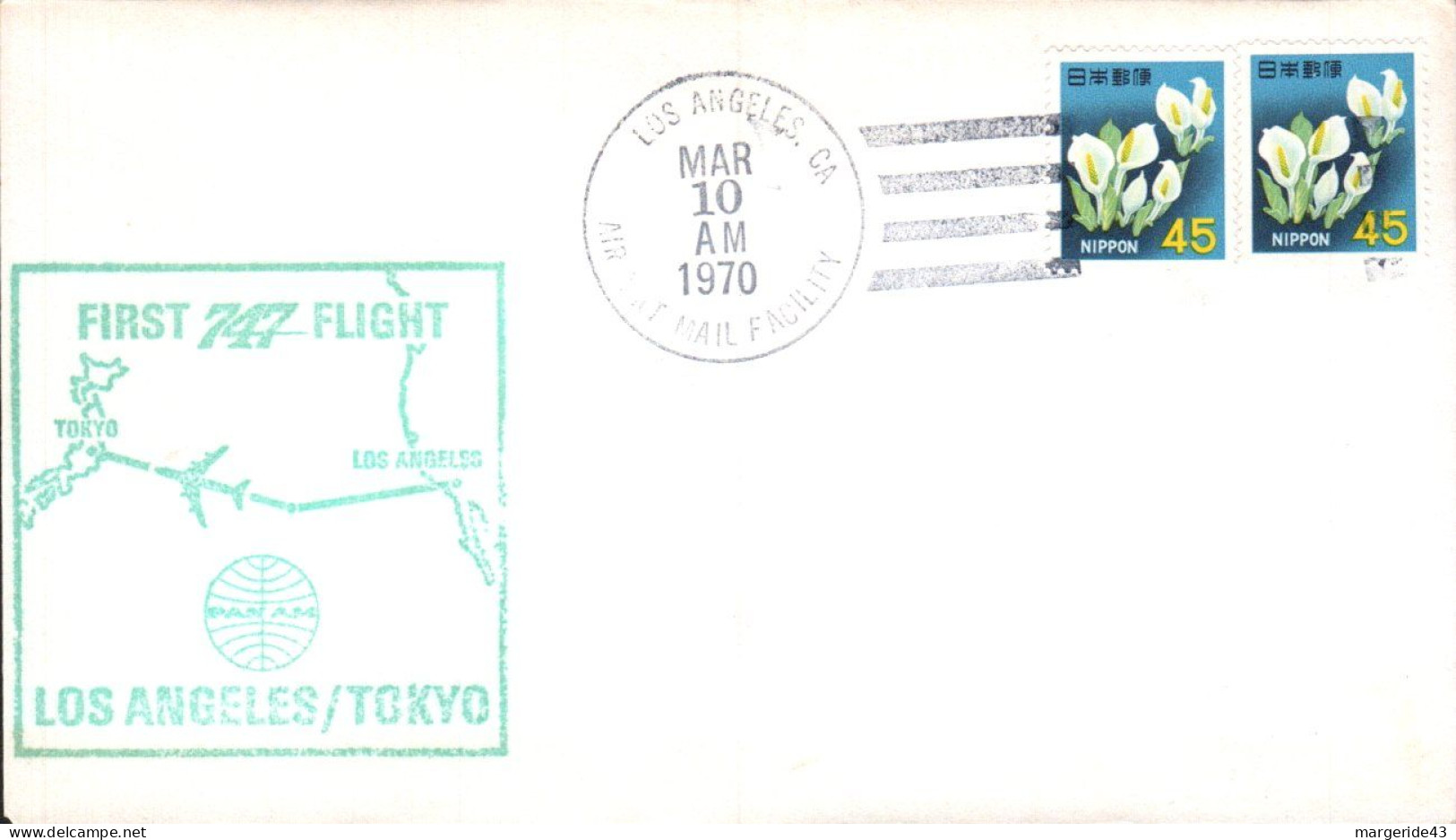 JAPON PREMIER VOL LOS ANGELES-TOKYO PAR 747 DE LA PAN AM 1970 - Cartas & Documentos