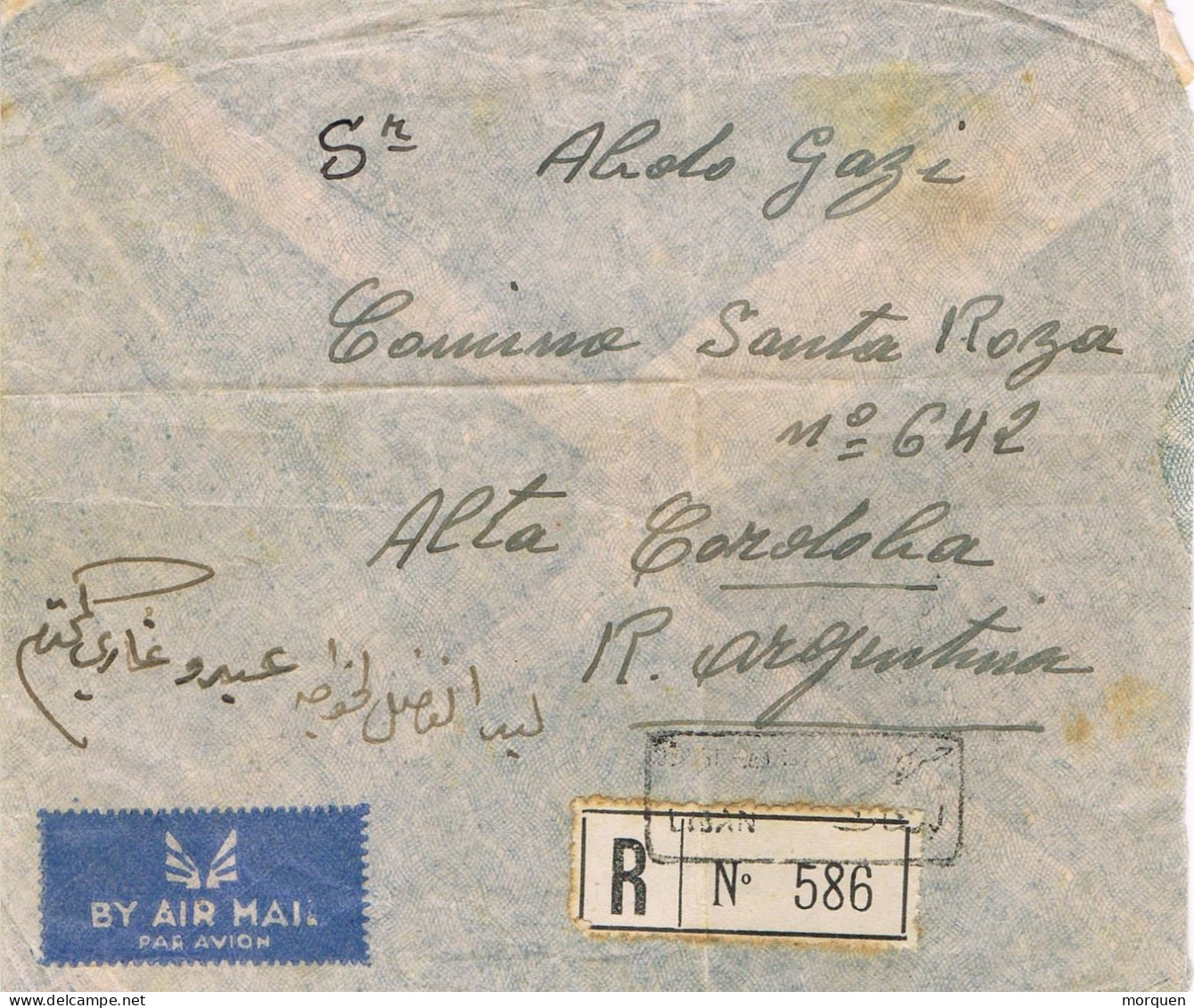 54802- Carta Aerea Certificada BEYROUTH (Libano) 1946 To Argentina. Transito New York - Lebanon