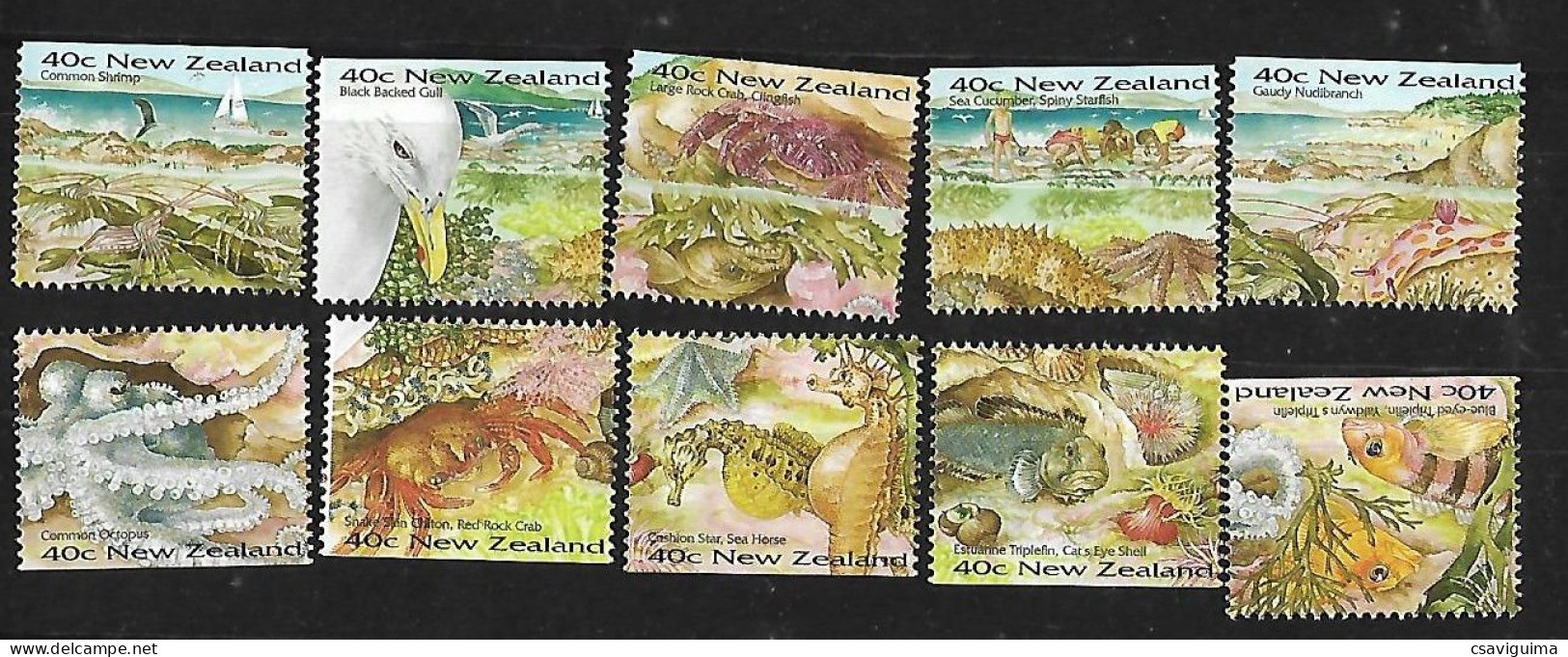 New Zealand - 1996 - Crab, Octopus, Sea Horse, Shells, Starfish, Shrimp, Clingfish - Yv 1425/34 - Vie Marine