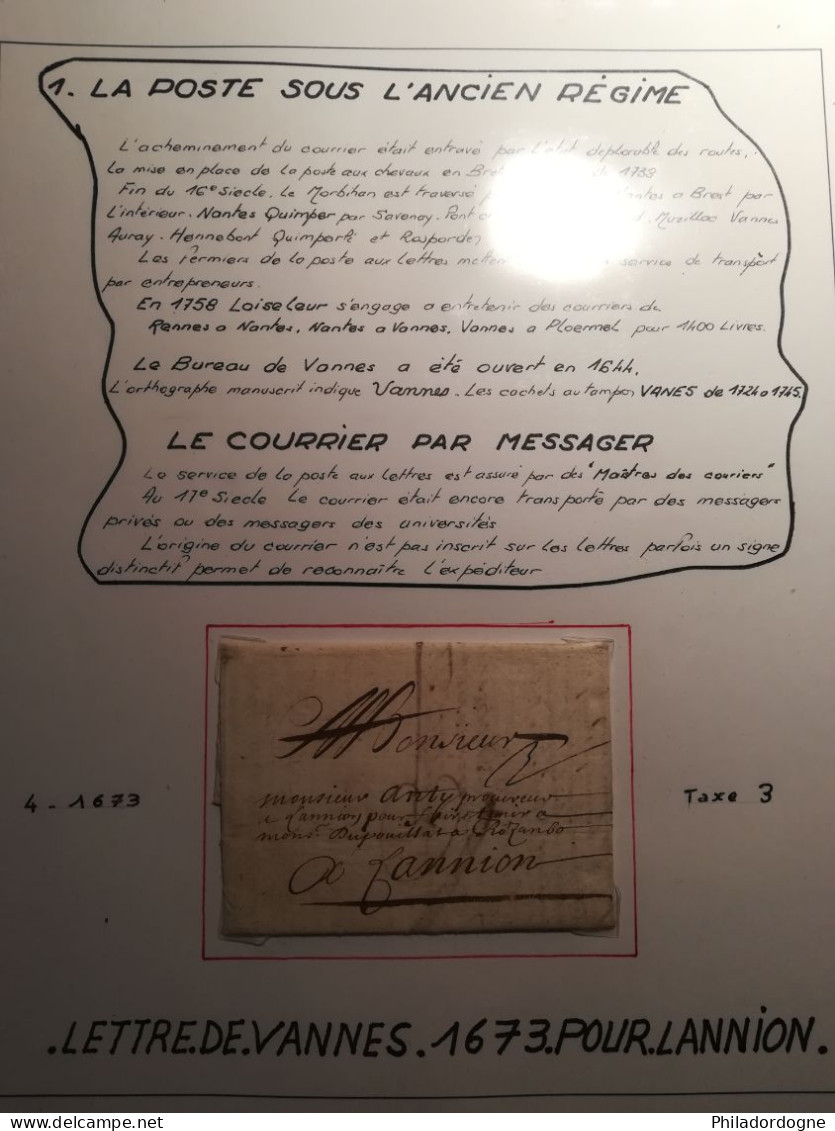 1673 Lettre Complète Avec Correspondance De Vannes Pour Lannion - Taxe 3 (peut Etre Envoyée Avec Ou Sans L'encart) - ....-1700: Precursores