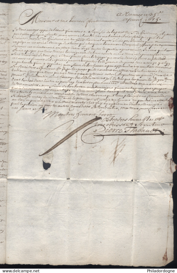1673 Lettre Complète avec Correspondance de Vannes pour Lannion - Taxe 3 (peut etre envoyée avec ou sans l'encart)