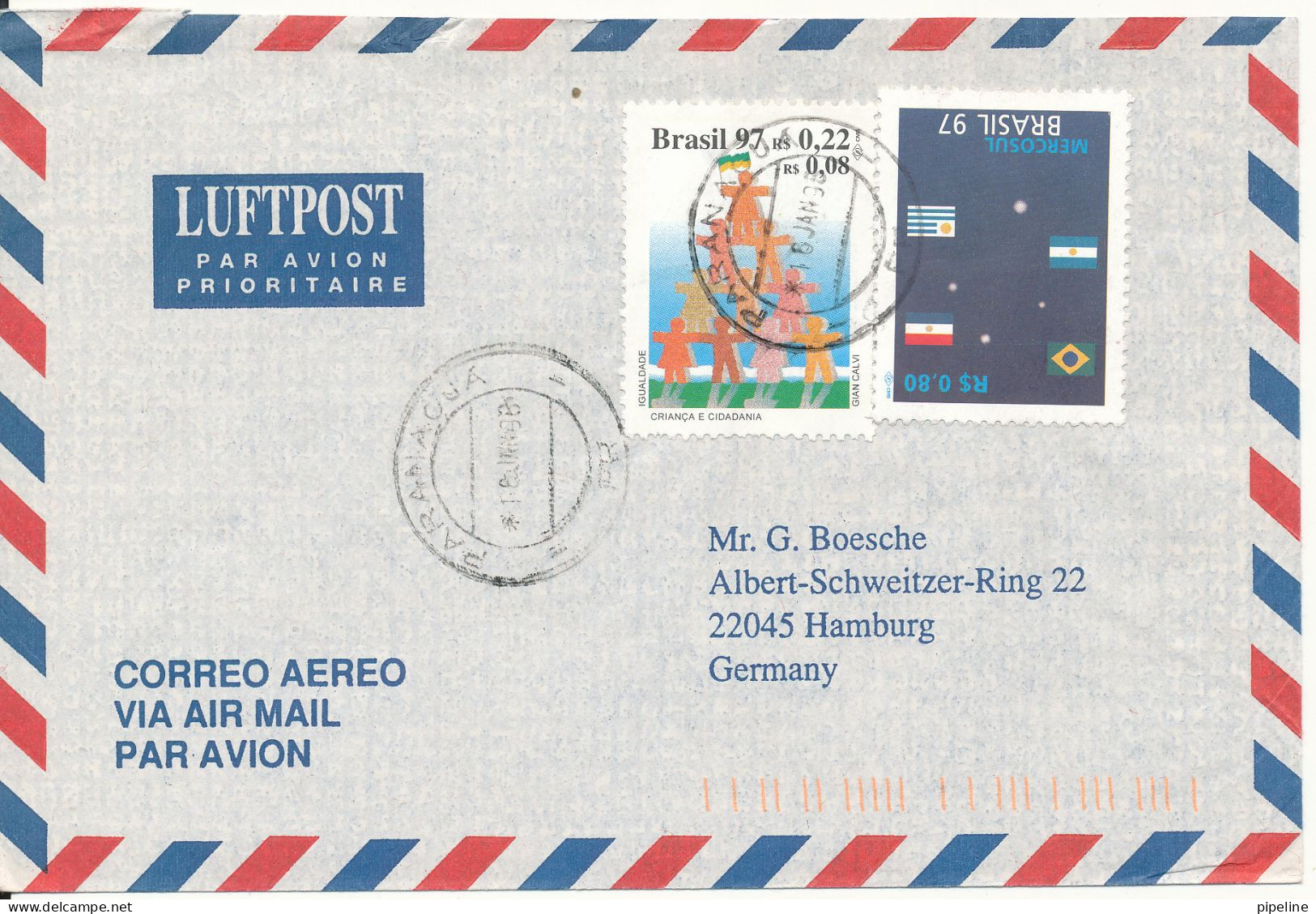 Brazil Air Mail Cover Sent To Germany 16-1-1998 Topic Stamps - Aéreo