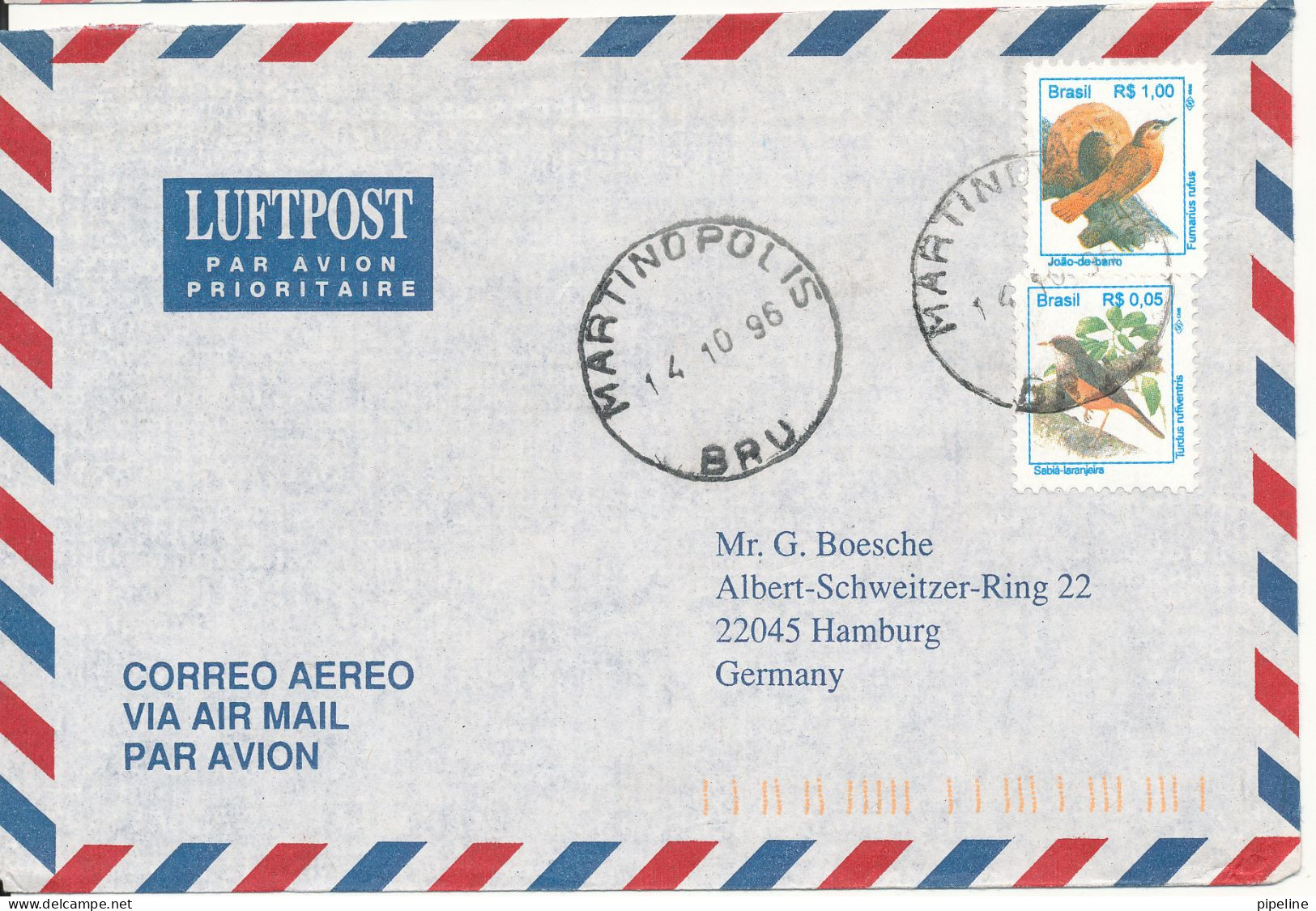 Brazil Air Mail Cover Sent To Germany 14-10-2002 Topic Stamps BIRDS - Luchtpost