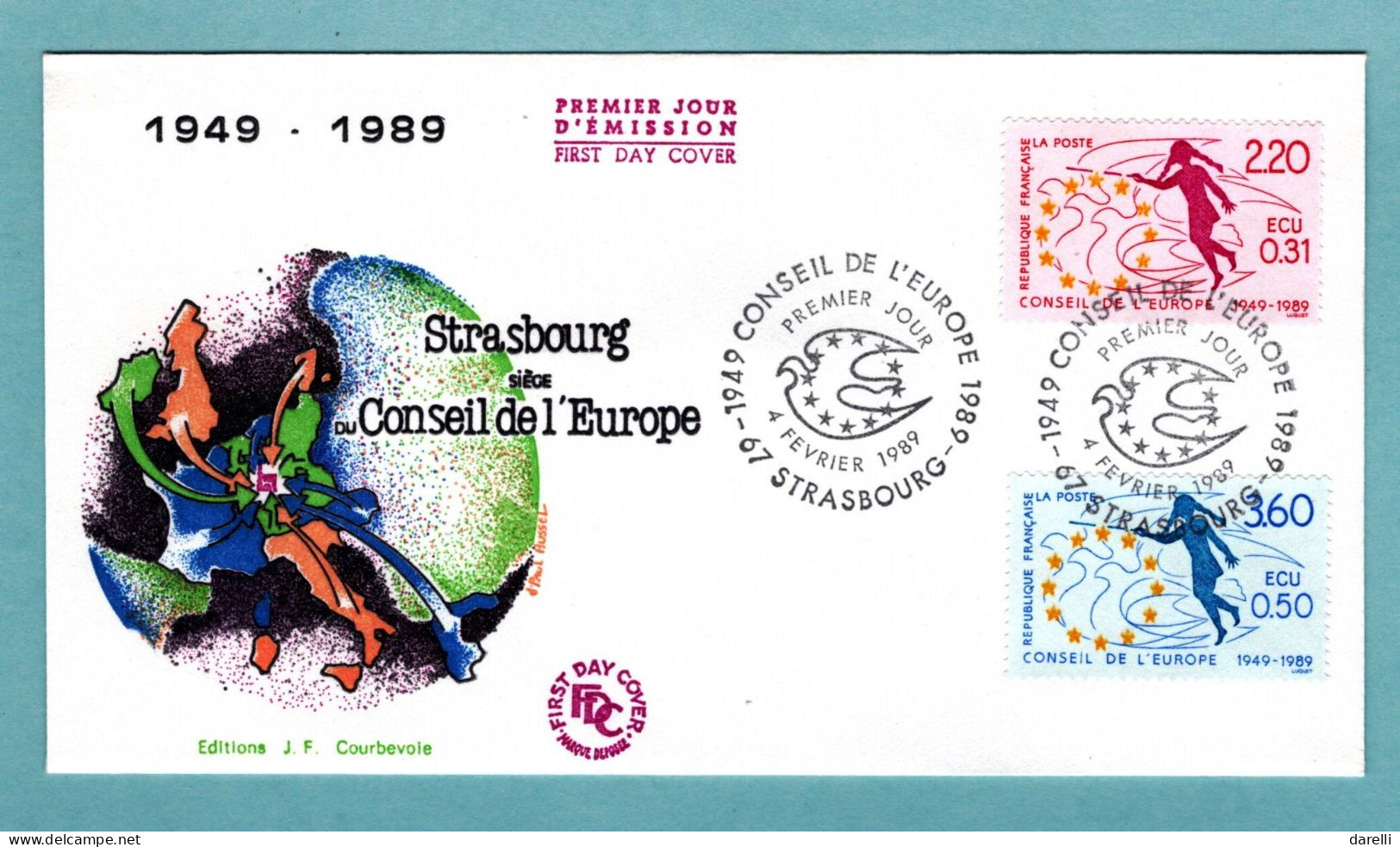 FDC France 1989 - Conseil De L'Europe 1949 -1989 - YT 100 Et 101 - 67 Strasbourg - 1980-1989