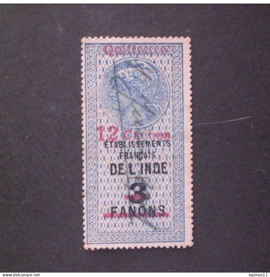 INDIA COLONIE FRANCIA 1921 FISCAL 12 CACRES POSSEDIMENTI FRANCIA IN INDIA - Oblitérés