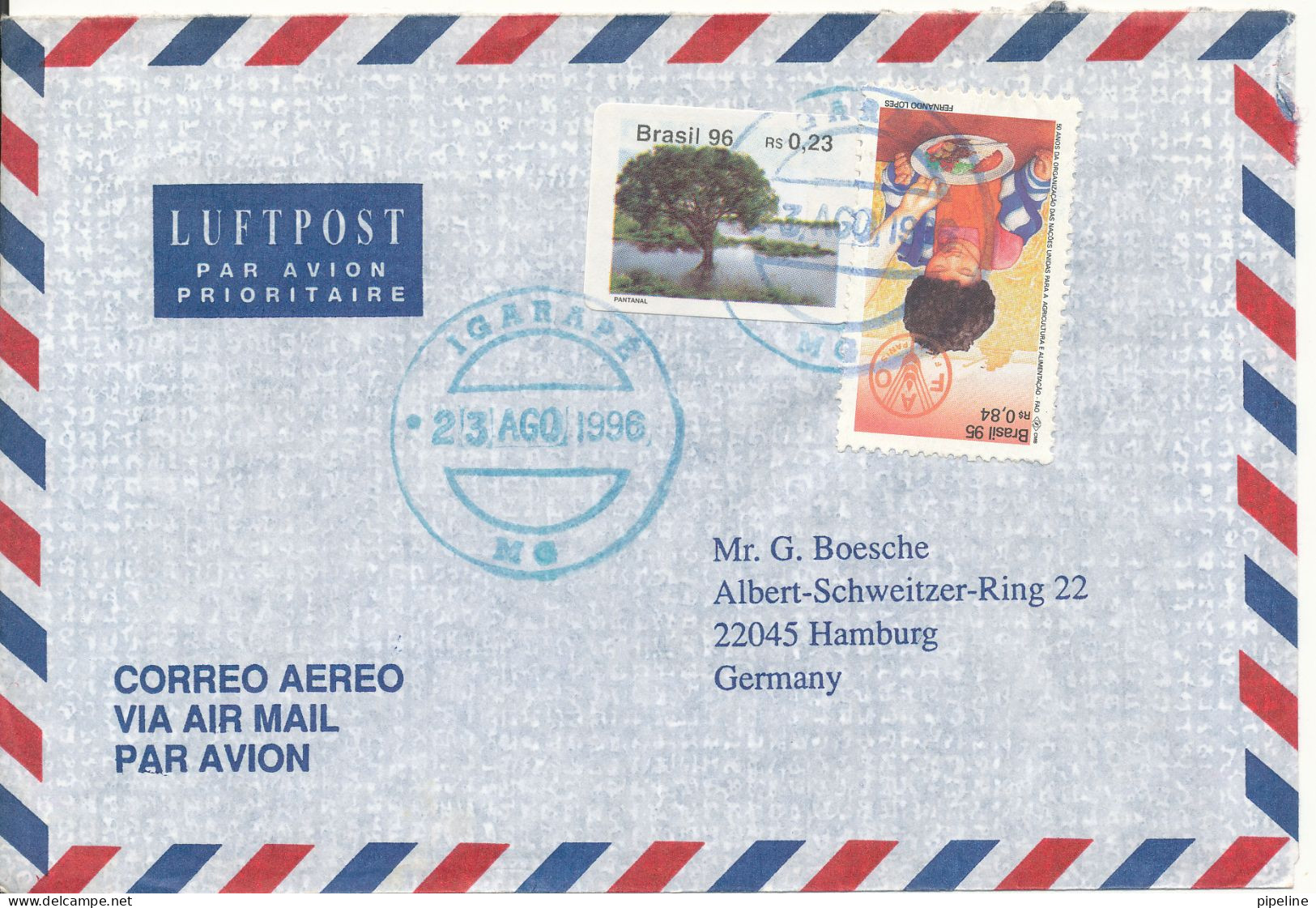 Brazil Air Mail Cover Sent To Germany 23-10-1996 Topic Stamps - Posta Aerea