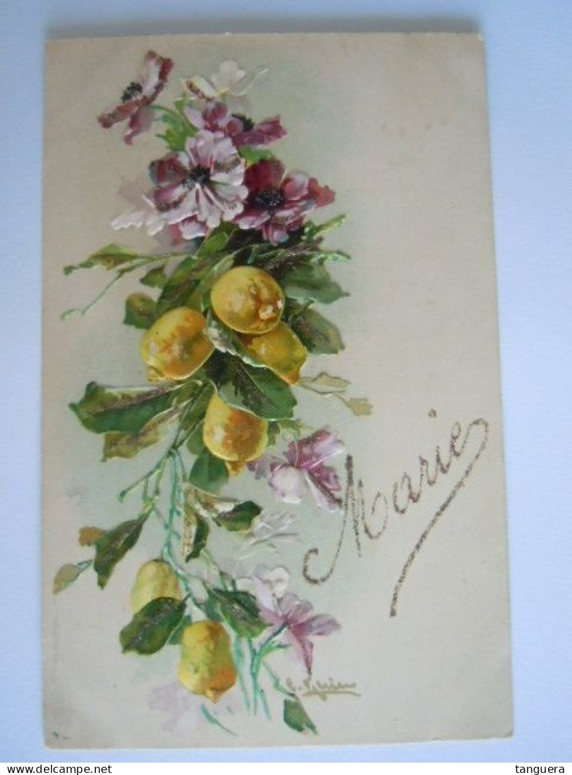 C. KLEIN Kweeperen En Bloemen Coings Et Fleurs Gaufrée Nom Naam Marie Paillettes Précurseur (702) - Klein, Catharina