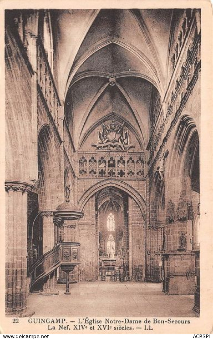 GUINGAMP L Eglise Notre Dame De Bon Secour La Nef 22(scan Recto-verso) MA1317 - Guingamp