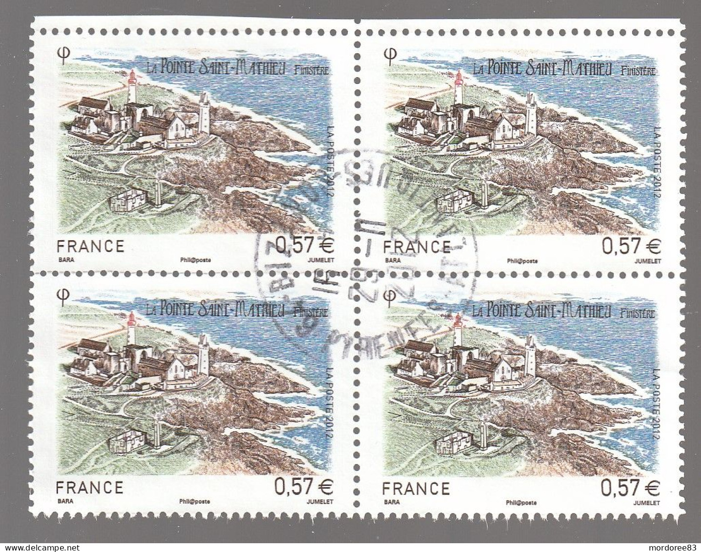 FRANCE 2012 LA POINTE ST MATHIEU YT 4679 OBLITERE A DATE BLOC DE 4 - Used Stamps