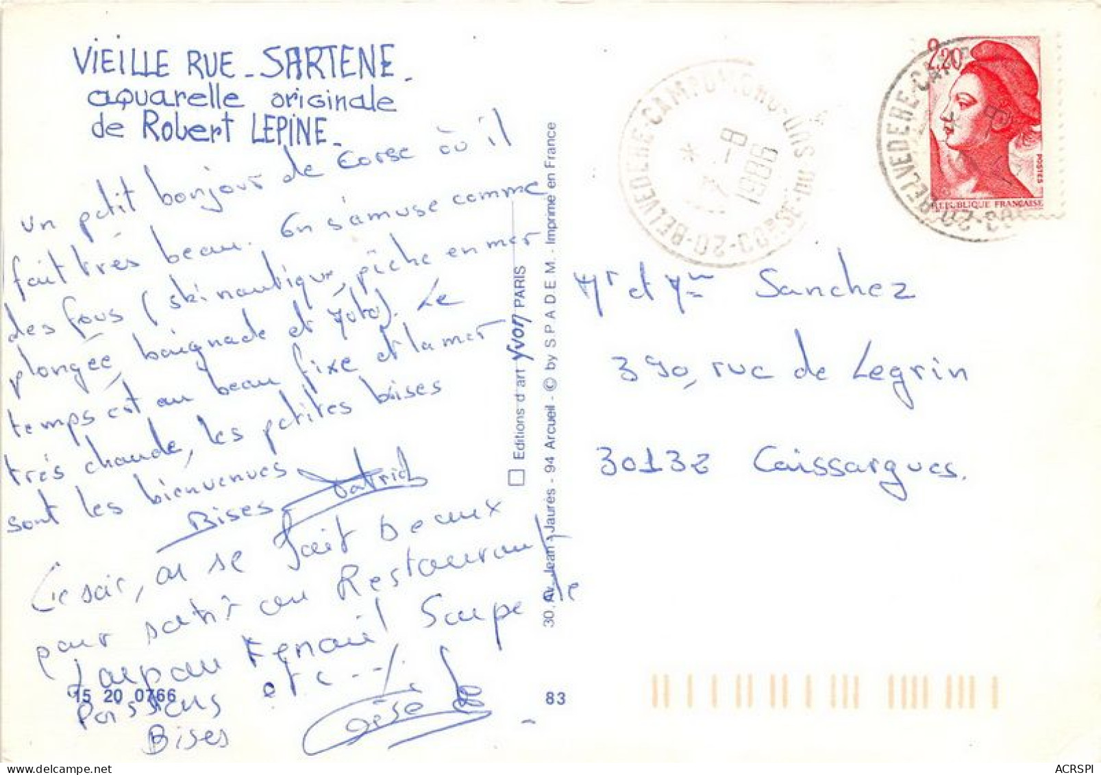 SARTENE Rue Sartene Aquarelle Originale De Robert Lepine 3(scan Recto-verso) MA1326 - Sartene