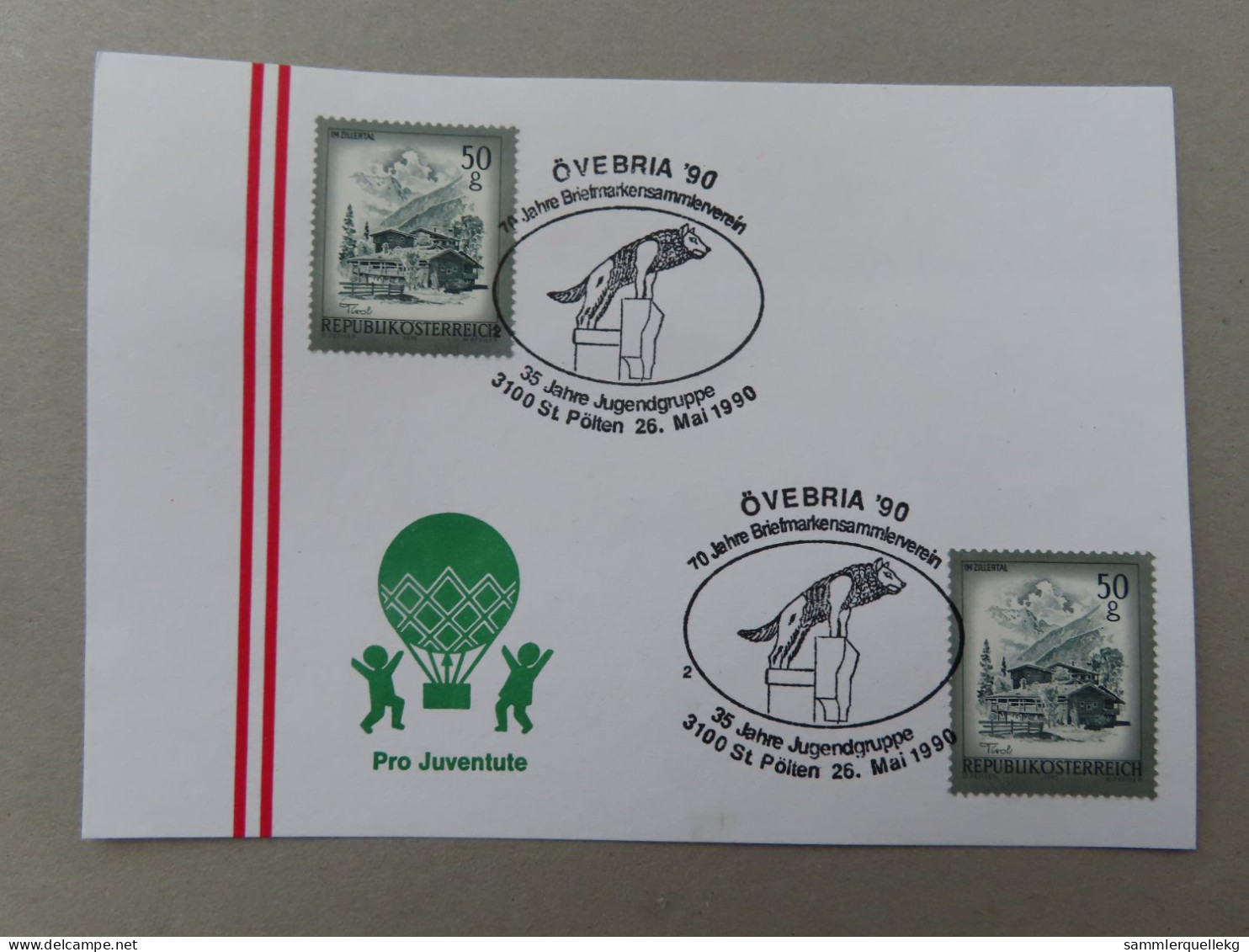 Österreich Pro Juventute - Mit Sonderstempel 26.Mai 1990 St. Pölten, 70 Jahre Briefmarkensammlerverein (Nr.599) - Sonstige & Ohne Zuordnung