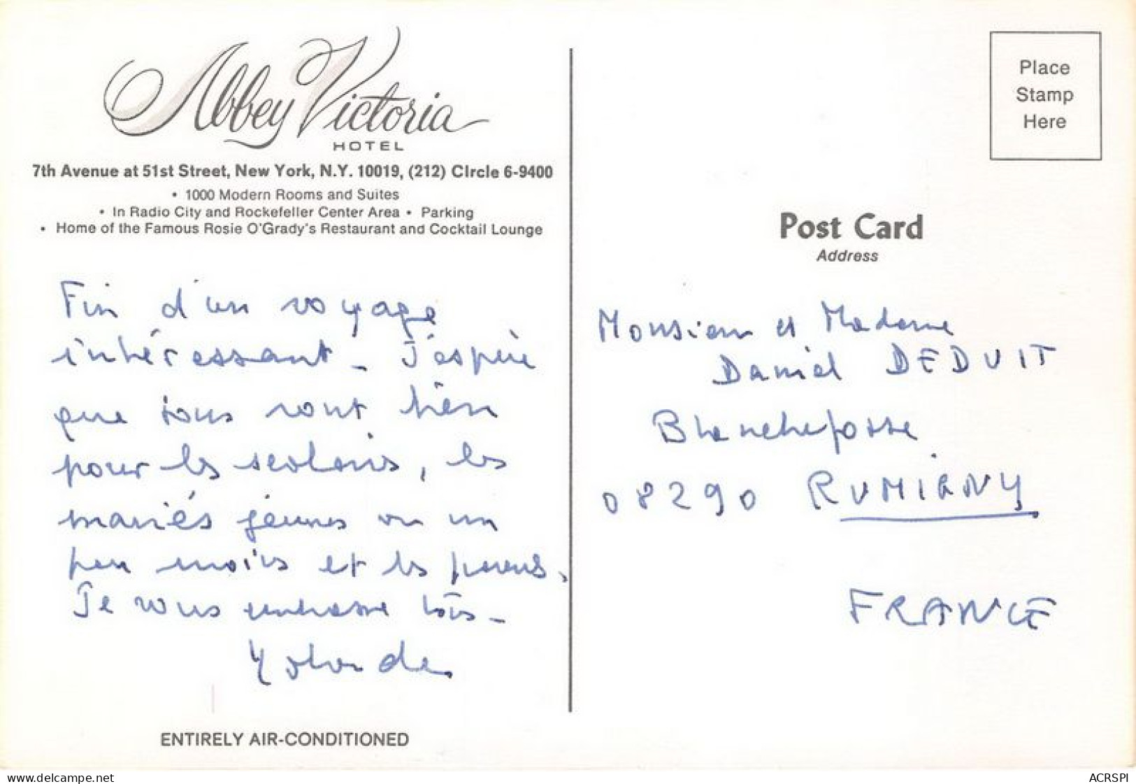 ETATS UNIS Abbey Victoria Hotel NEW YORK 1000 Modern Rooms And Suites 13(scan Recto-verso) MA1371 - Autres & Non Classés