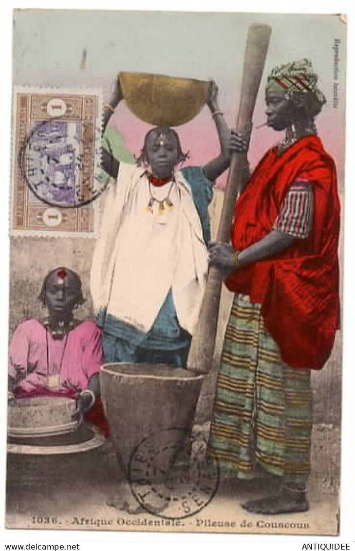 Pileuse De Couscous - (7 FEVRIER 1924) - BEAU TIMBRE - COMPOSTAGE BIEN LISIBLE à THIES - CARTE COLORISEE - - Senegal