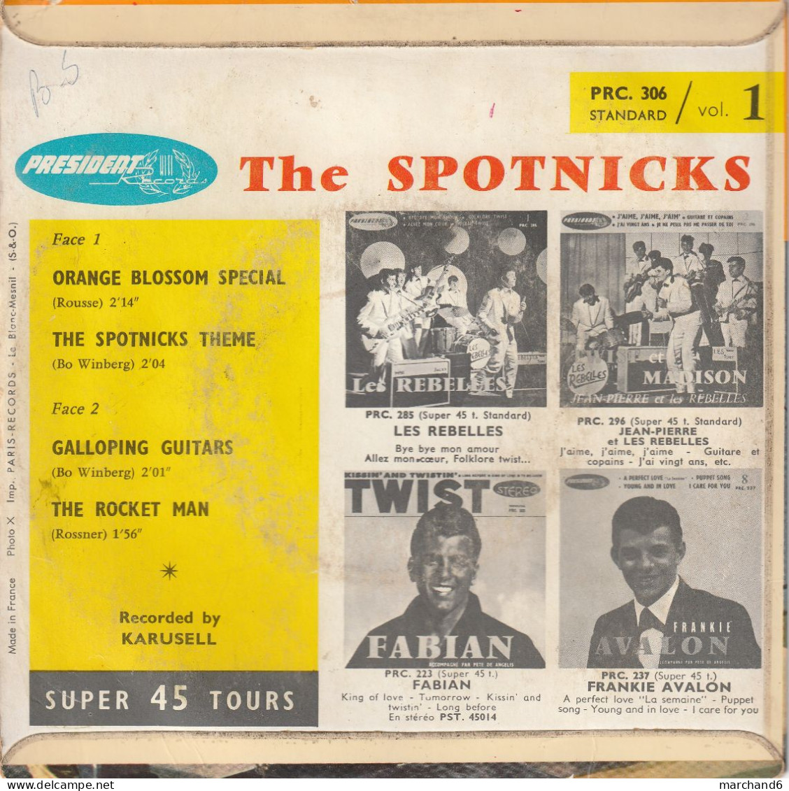 The Spotnicks Vol 1 Président Prc 306 Orange Blossom Spécial/the Spotnick Theme/galloping Guitars/the Rocket Man - Otros - Canción Inglesa