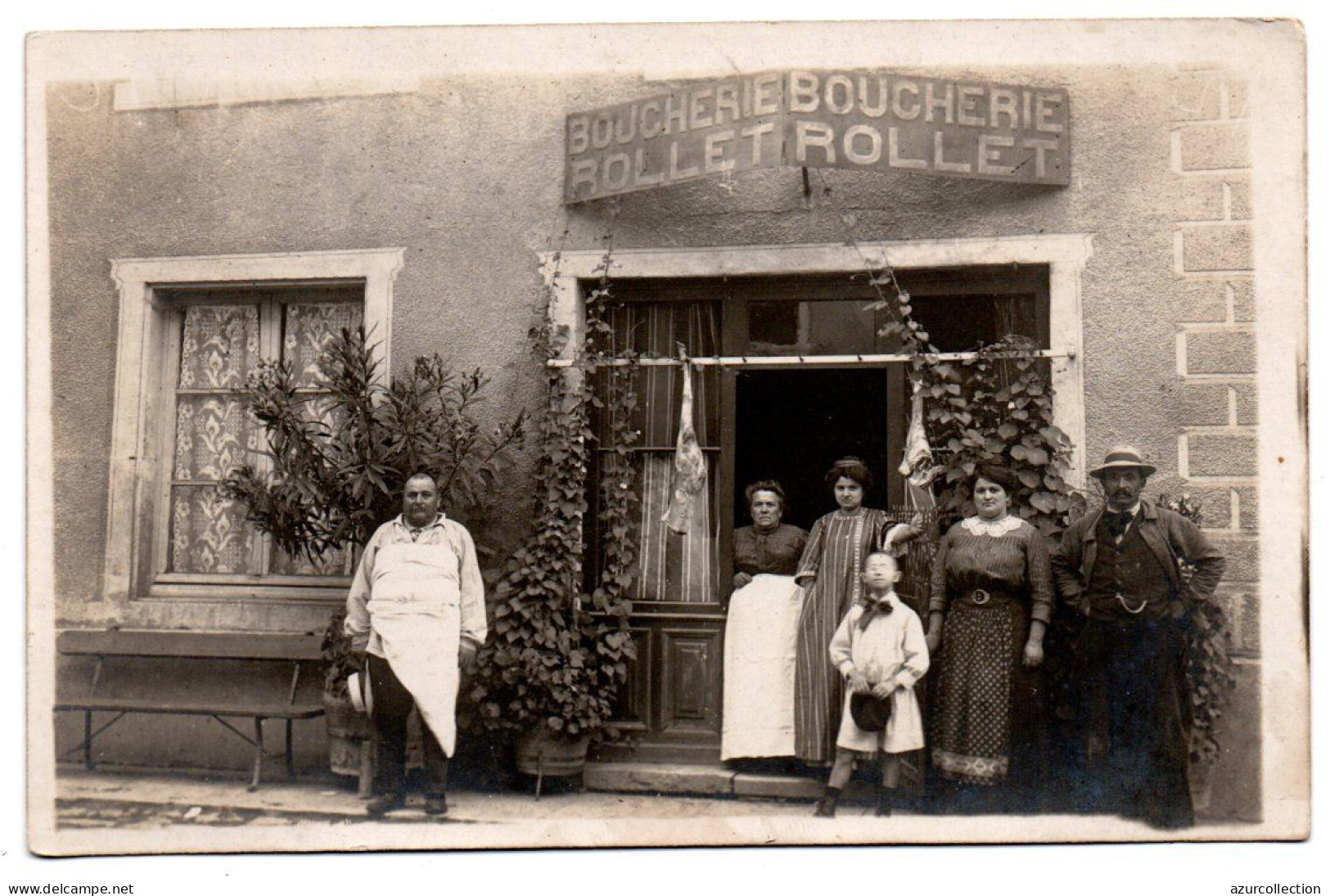 Devanture Boucherie Rollet. Carte Photo Animée Non Située - Geschäfte