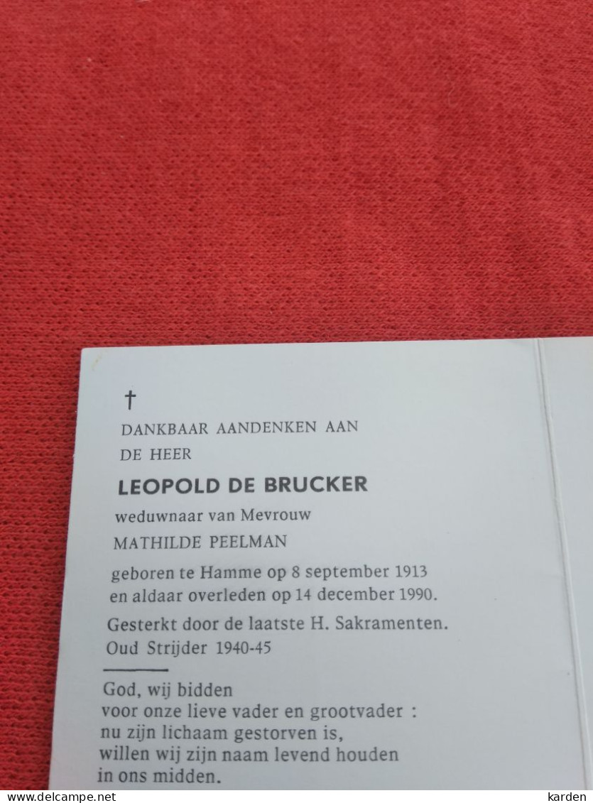 Doodsprentje Leopold De Brucker / Hamme 8/9/1913 - 14/12/1990 ( Mathilde Peelman ) - Religión & Esoterismo