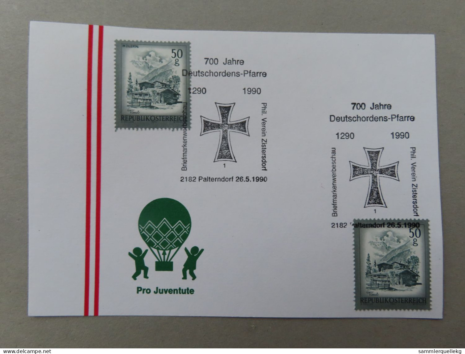 Österreich Pro Juventute - Mit Sonderstempel 26. 5. 1990 Palterndorf, 700 Jahre Deutschordens - Pfarre (Nr.600) - Sonstige & Ohne Zuordnung